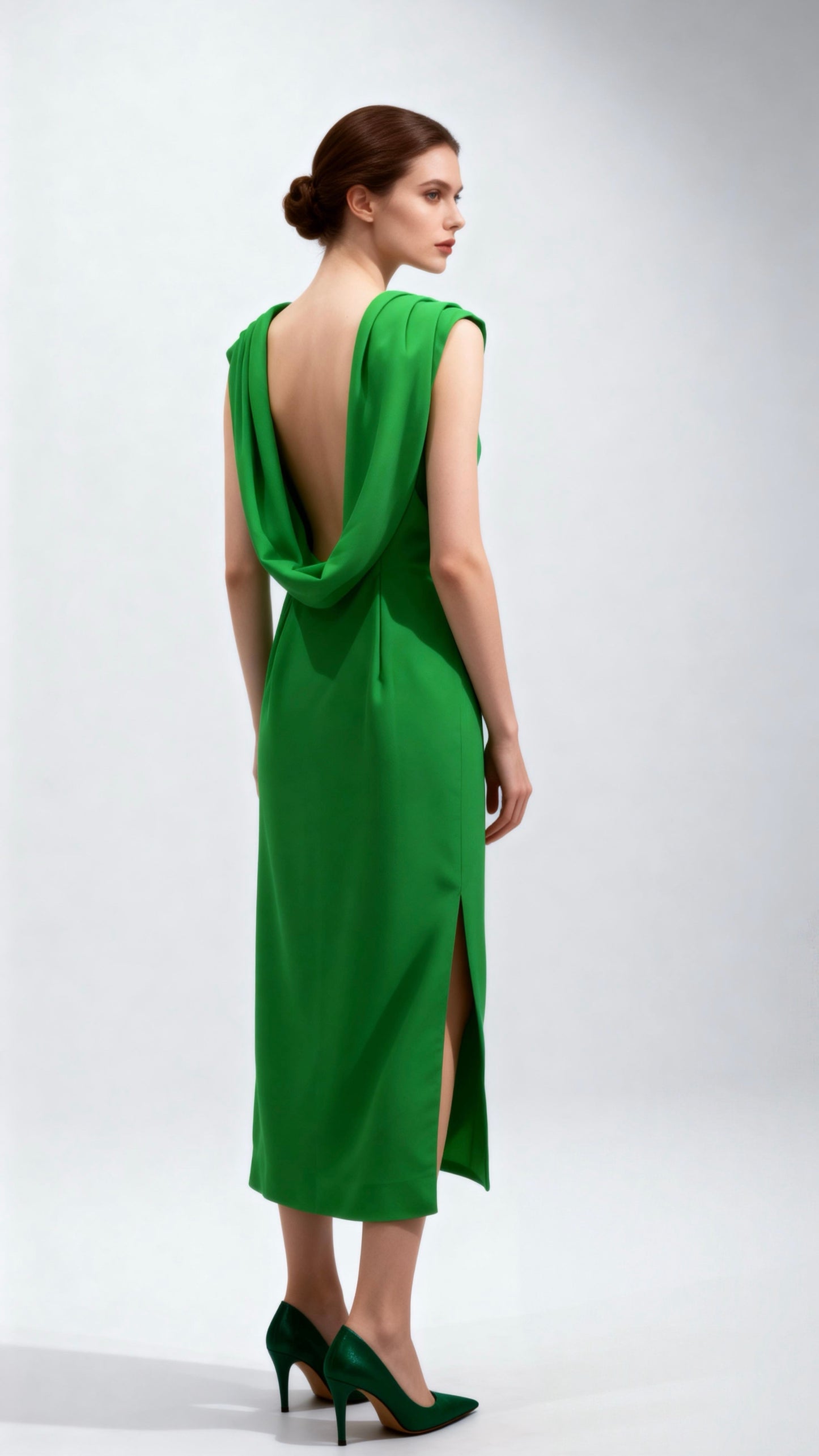 Green Sleeveless Waist-Cinched Dress