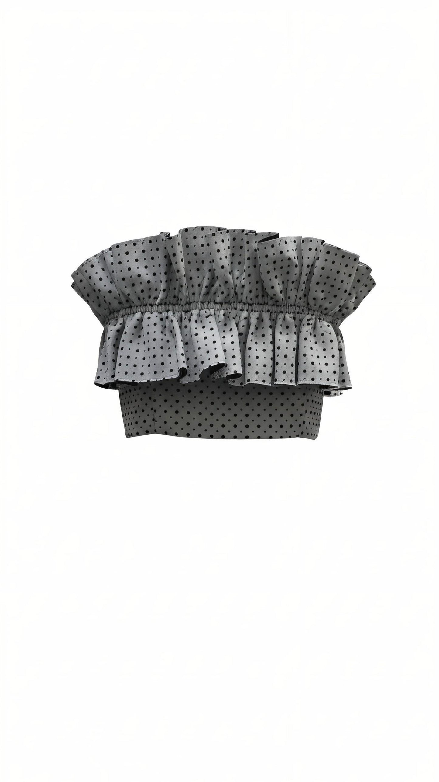 Black-Gray Polka Dot Bustier Ruffled Two-Piece Skirt Set