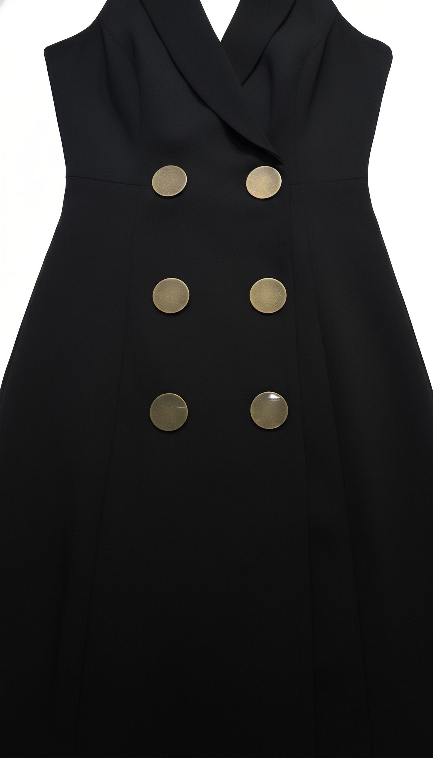 Black Halter Double-Breasted Waist-Defined Midi Dress