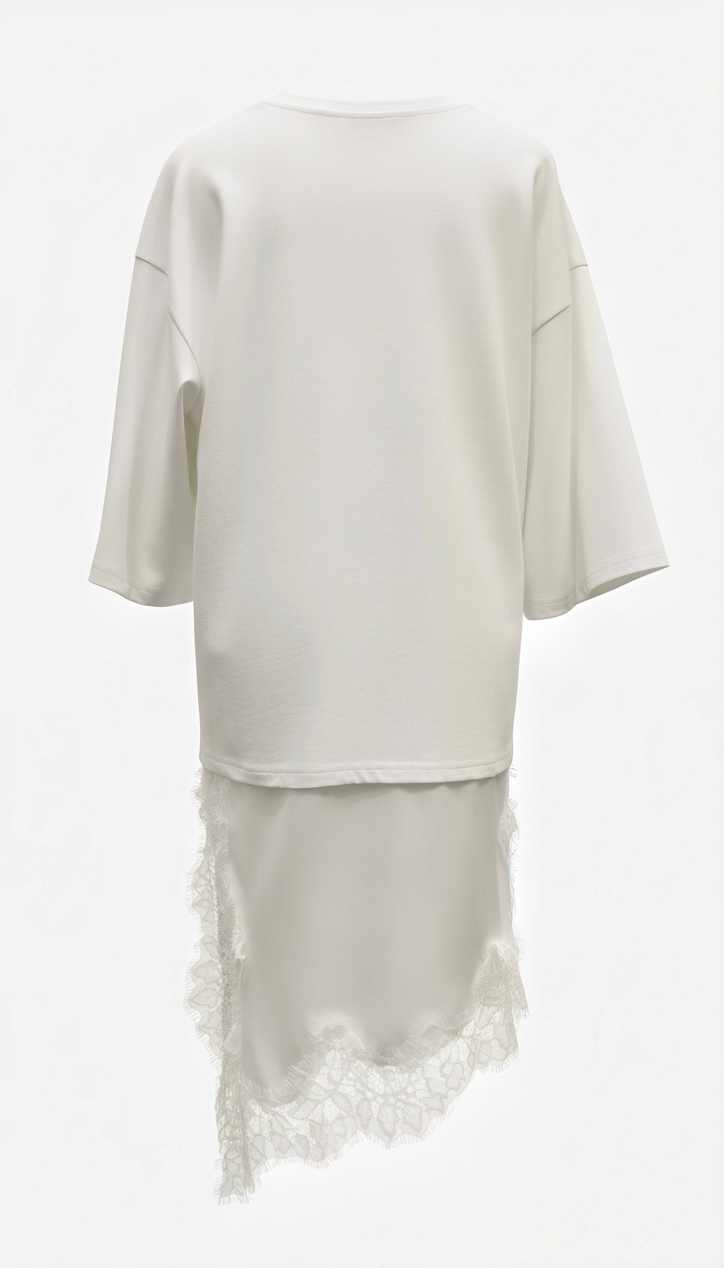 Relaxed-Fit Top with Lace-Paneled Asymmetric Hem