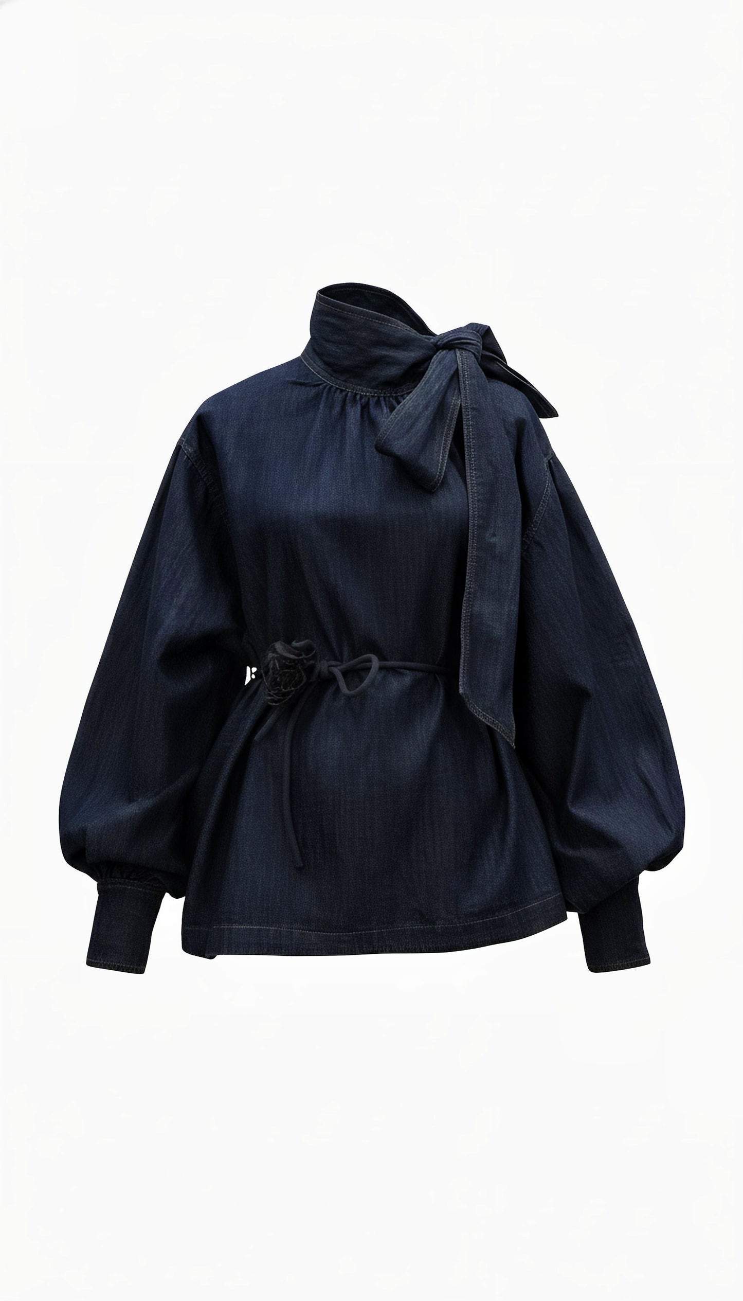 Denim Tie-Strap Bishop Sleeve Top