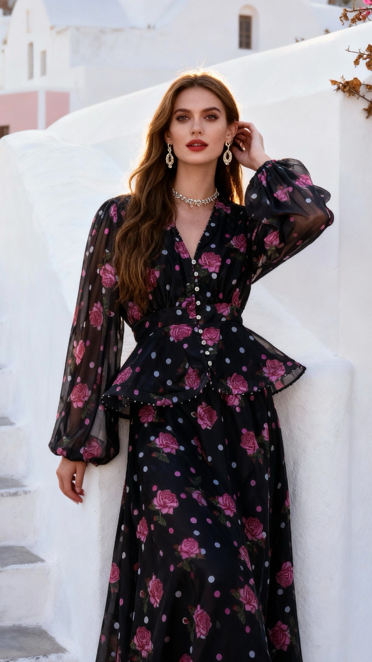 Black & Pink Polka-Dot Two-Piece Set