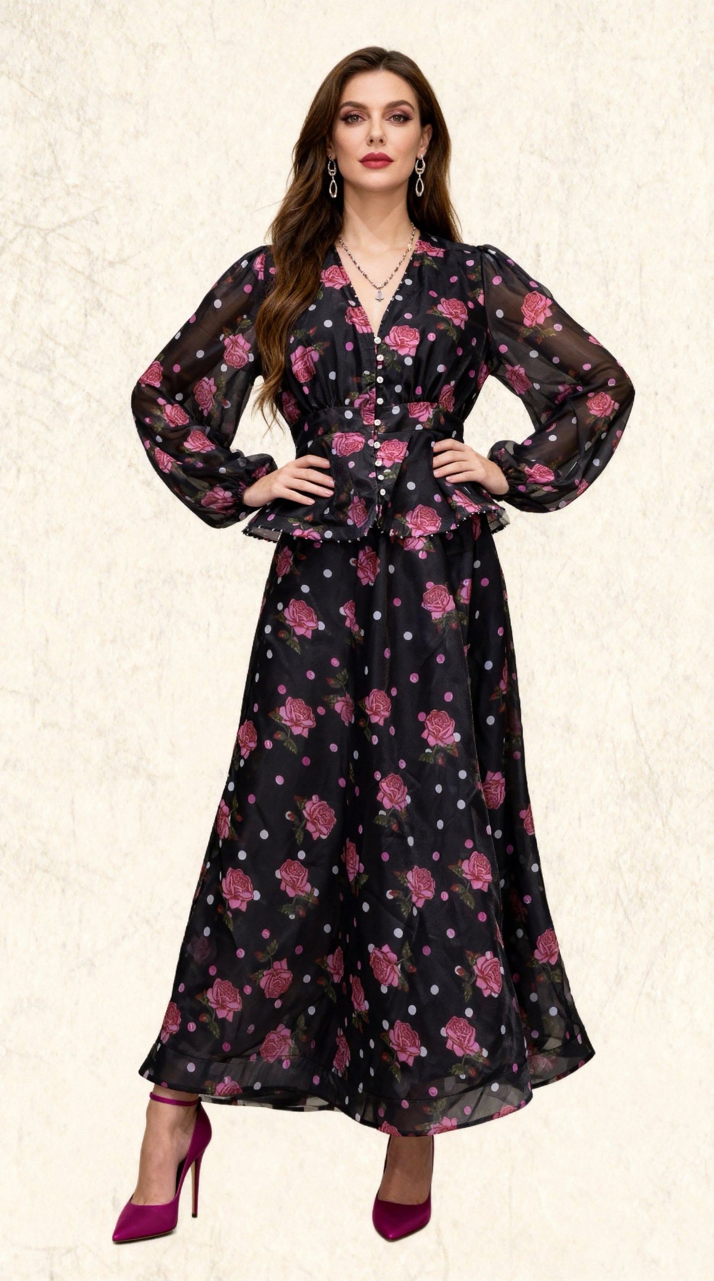 Black & Pink Polka-Dot Two-Piece Set