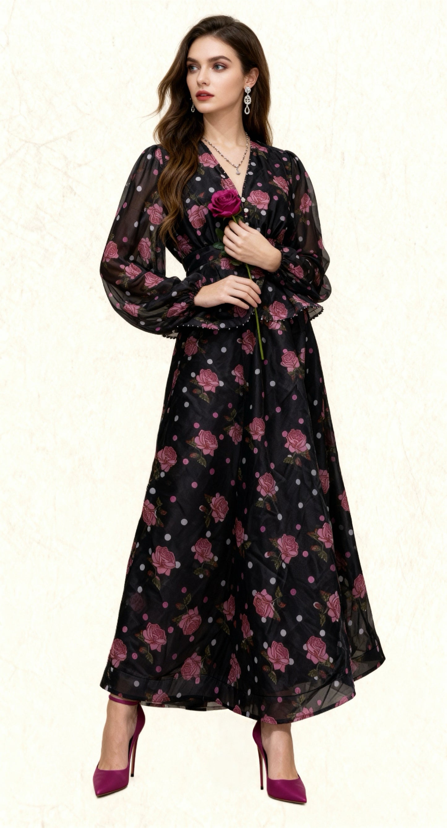 Black & Pink Polka-Dot Two-Piece Set