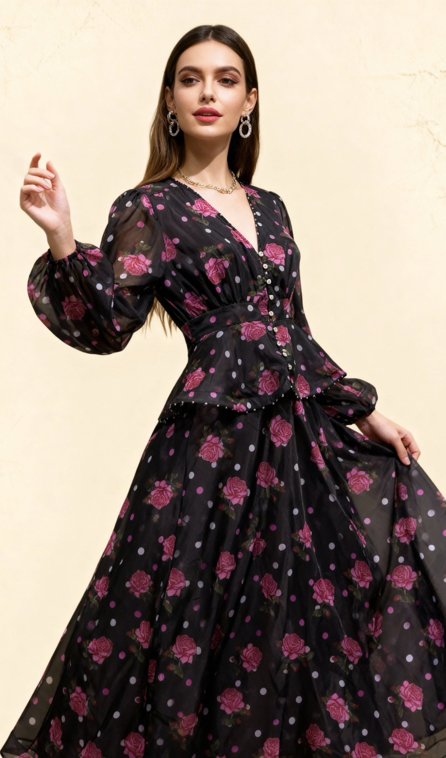 Black & Pink Polka-Dot Two-Piece Set