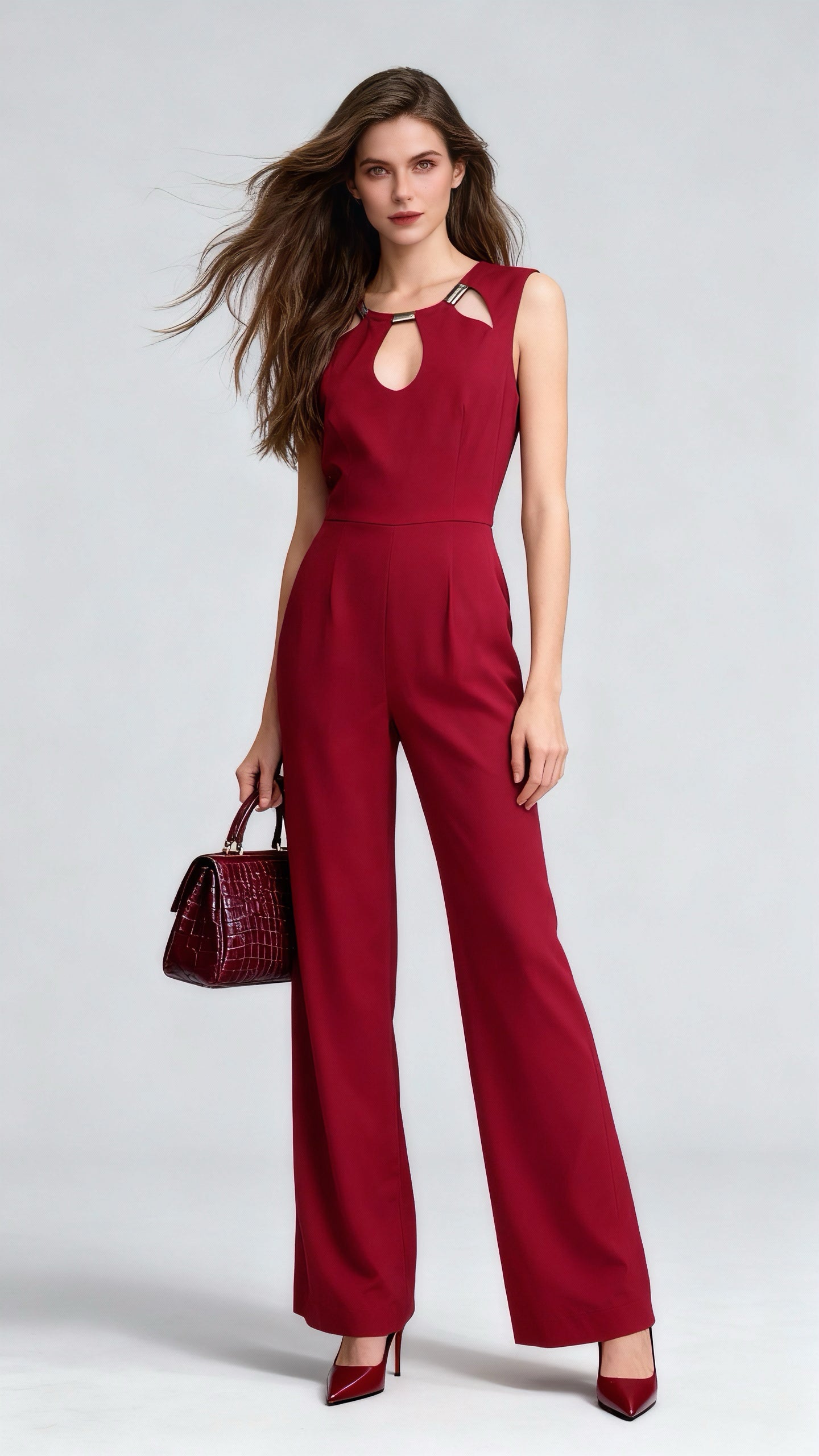 Burgundy Sleeveless Wide-Leg Jumpsuit