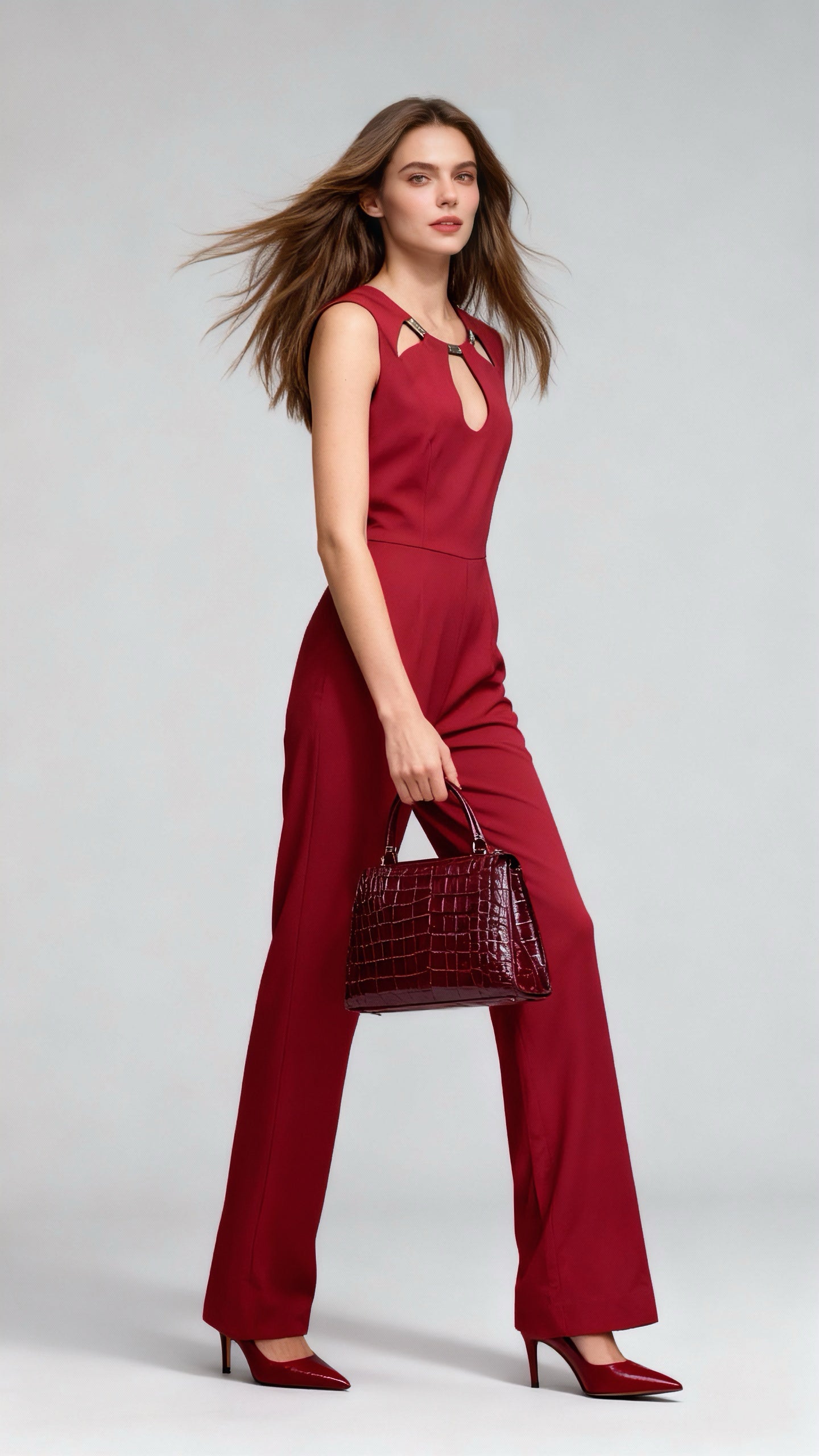 Burgundy Sleeveless Wide-Leg Jumpsuit