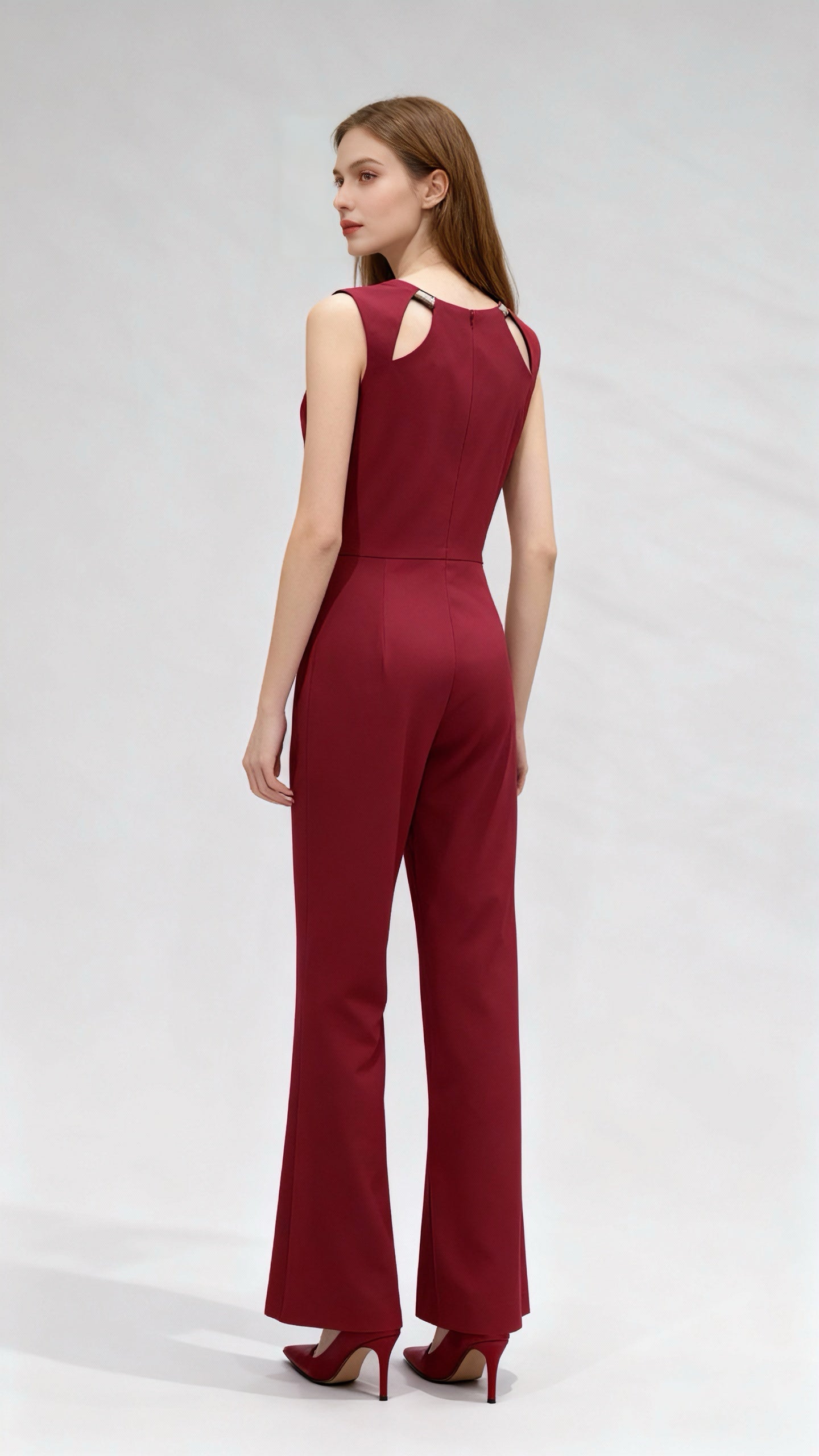 Burgundy Sleeveless Wide-Leg Jumpsuit