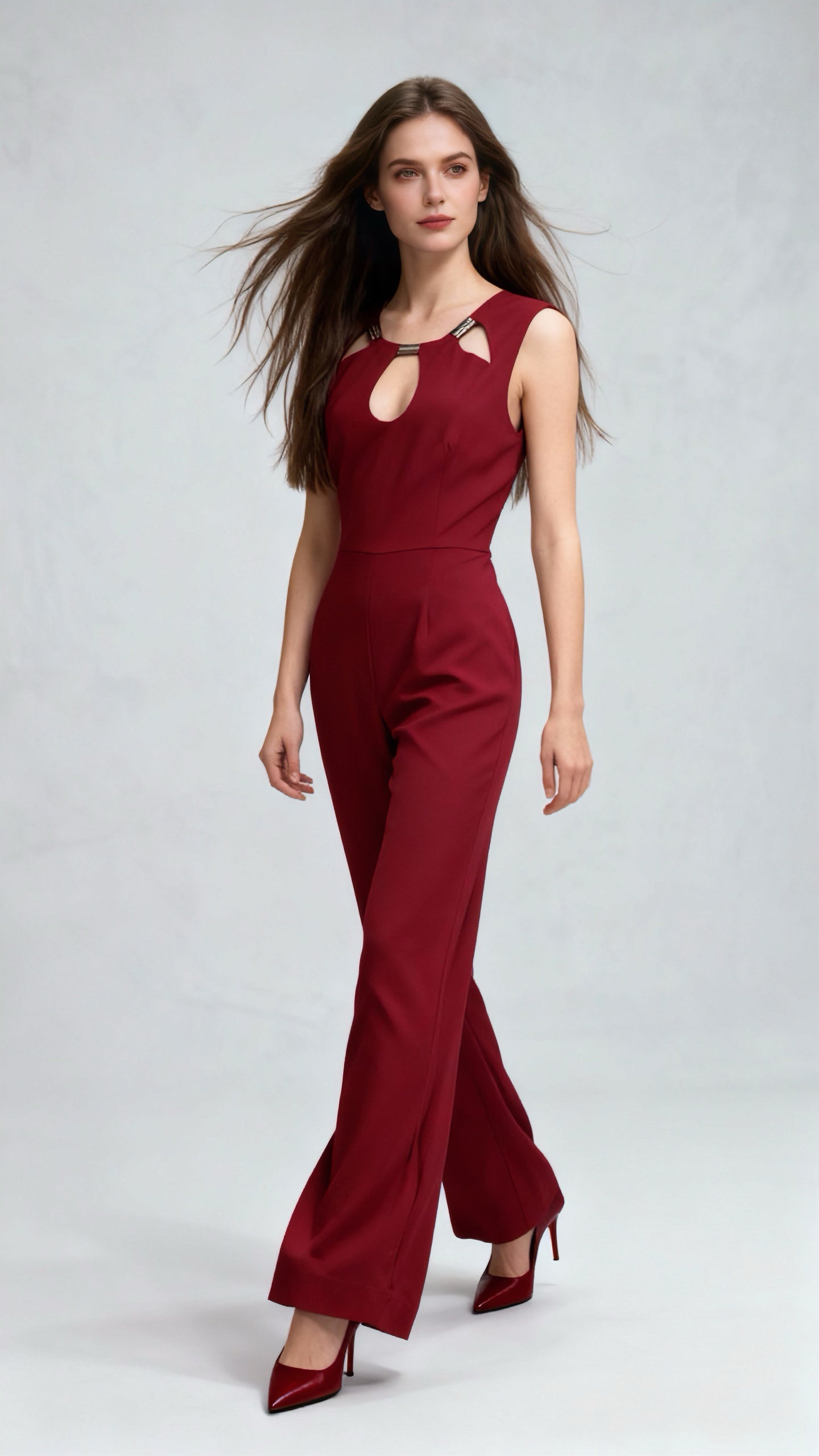 Burgundy Sleeveless Wide-Leg Jumpsuit