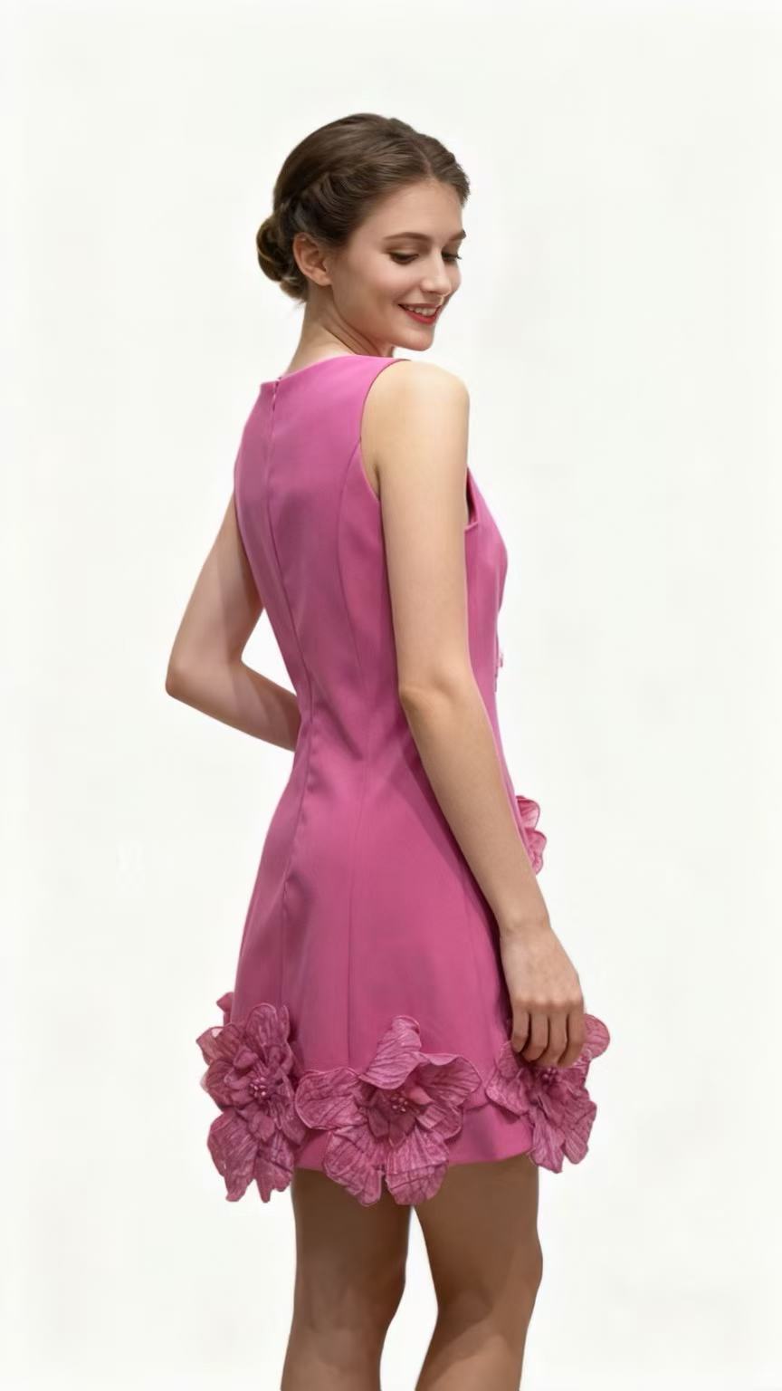 3D Floral Appliqué-Accented Sleeveless Dress