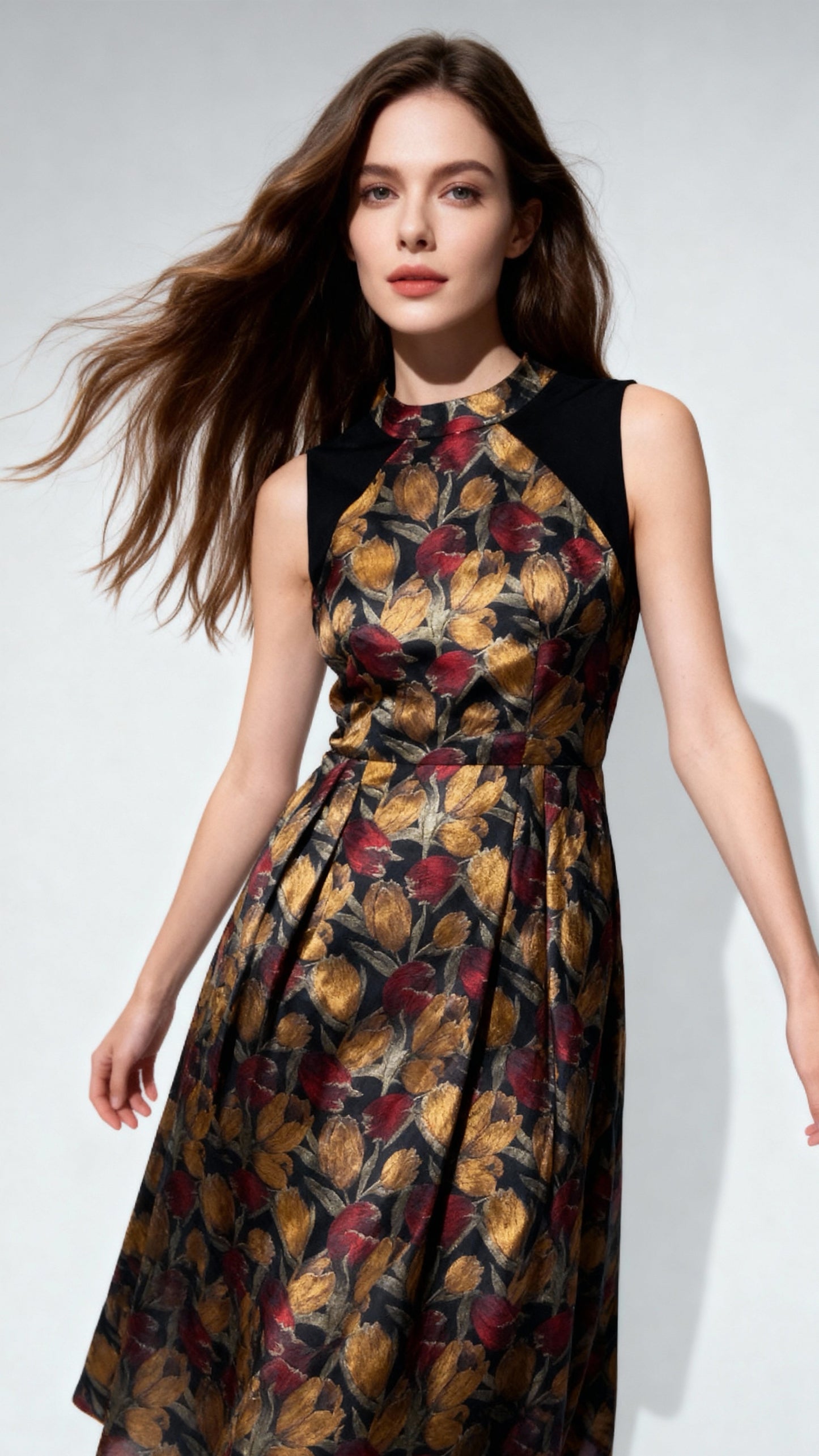 Sleeveless Printed Waist-Tied Dress