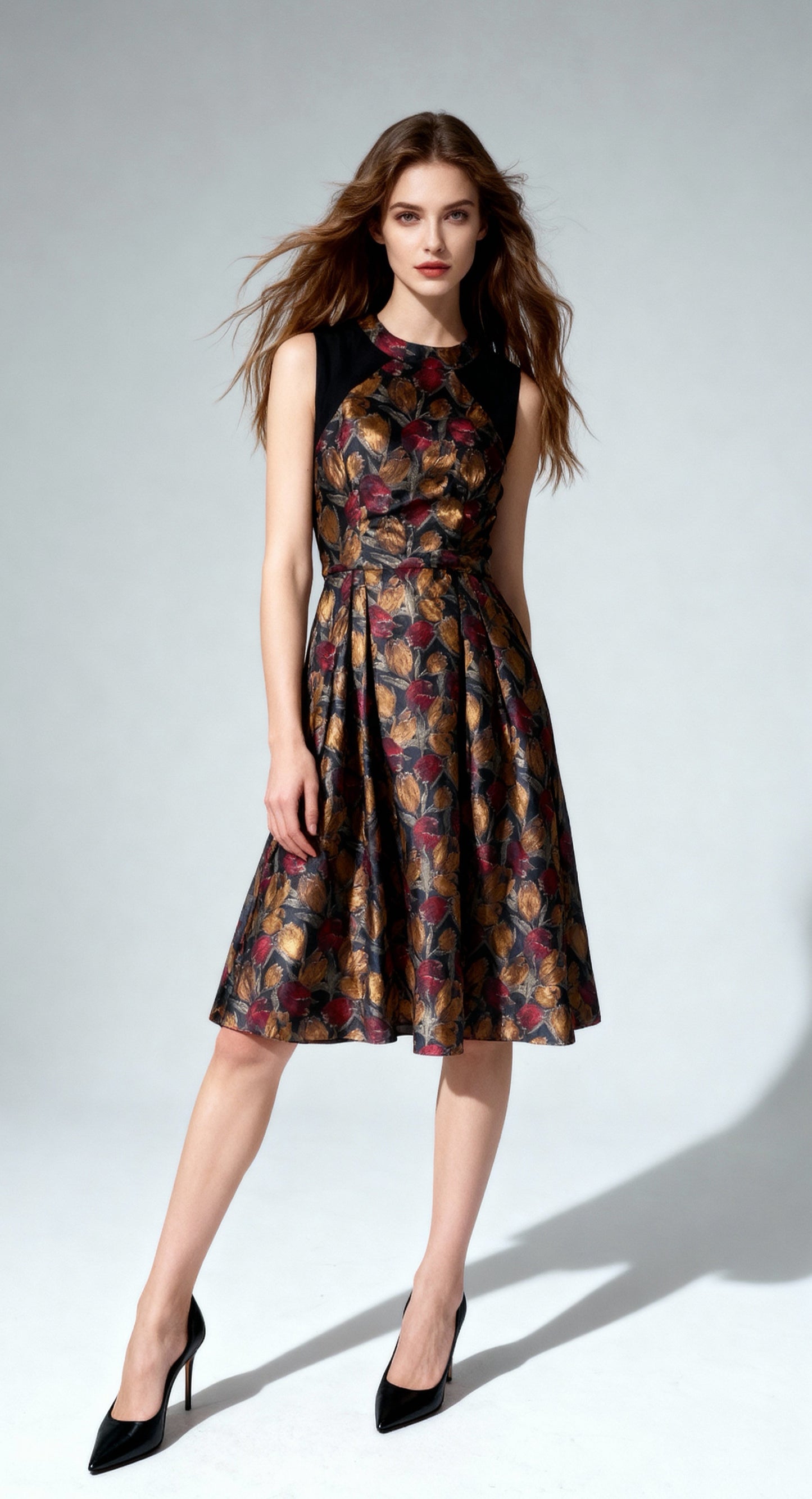Sleeveless Printed Waist-Tied Dress