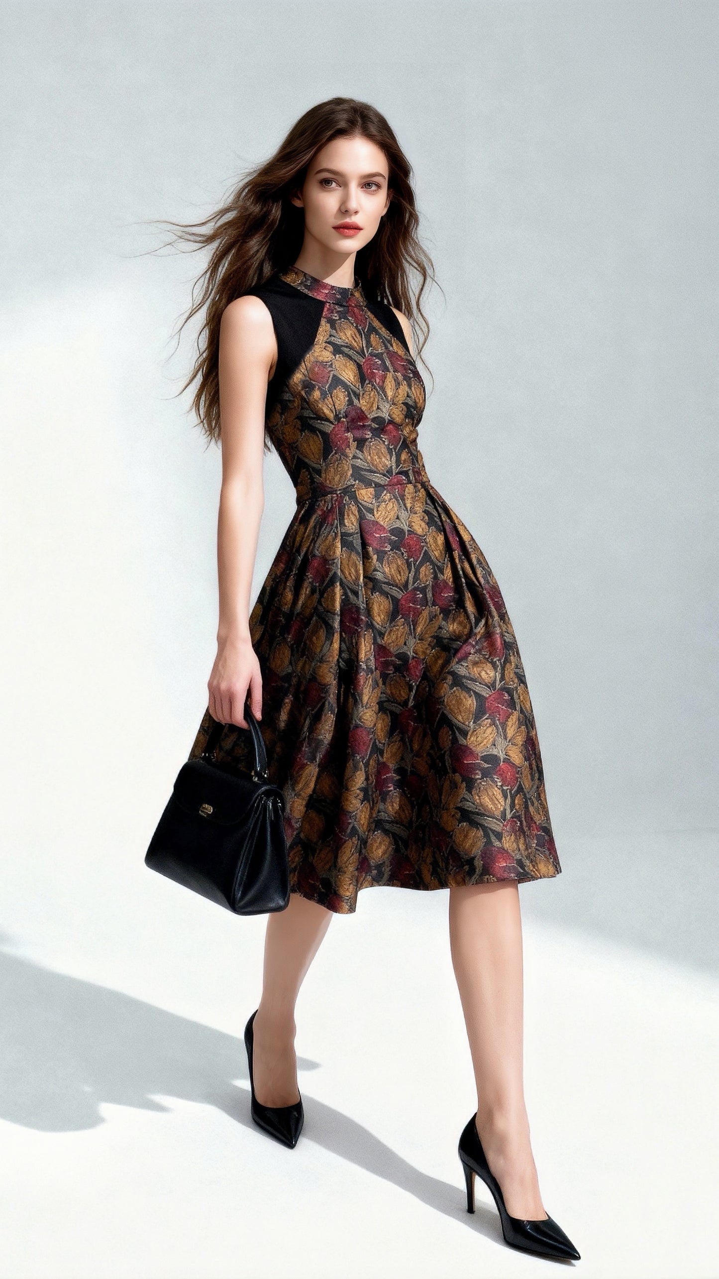 Sleeveless Printed Waist-Tied Dress