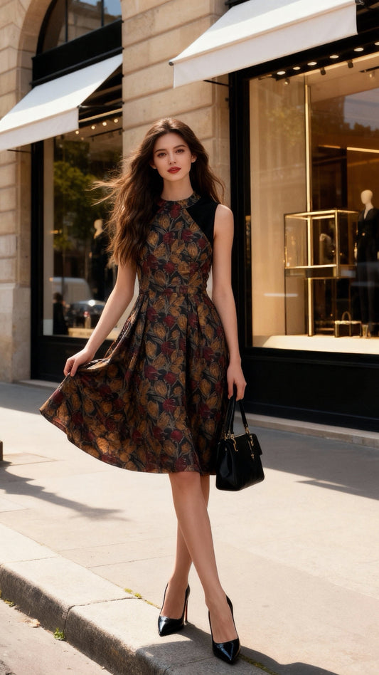 Sleeveless Printed Waist-Tied Dress