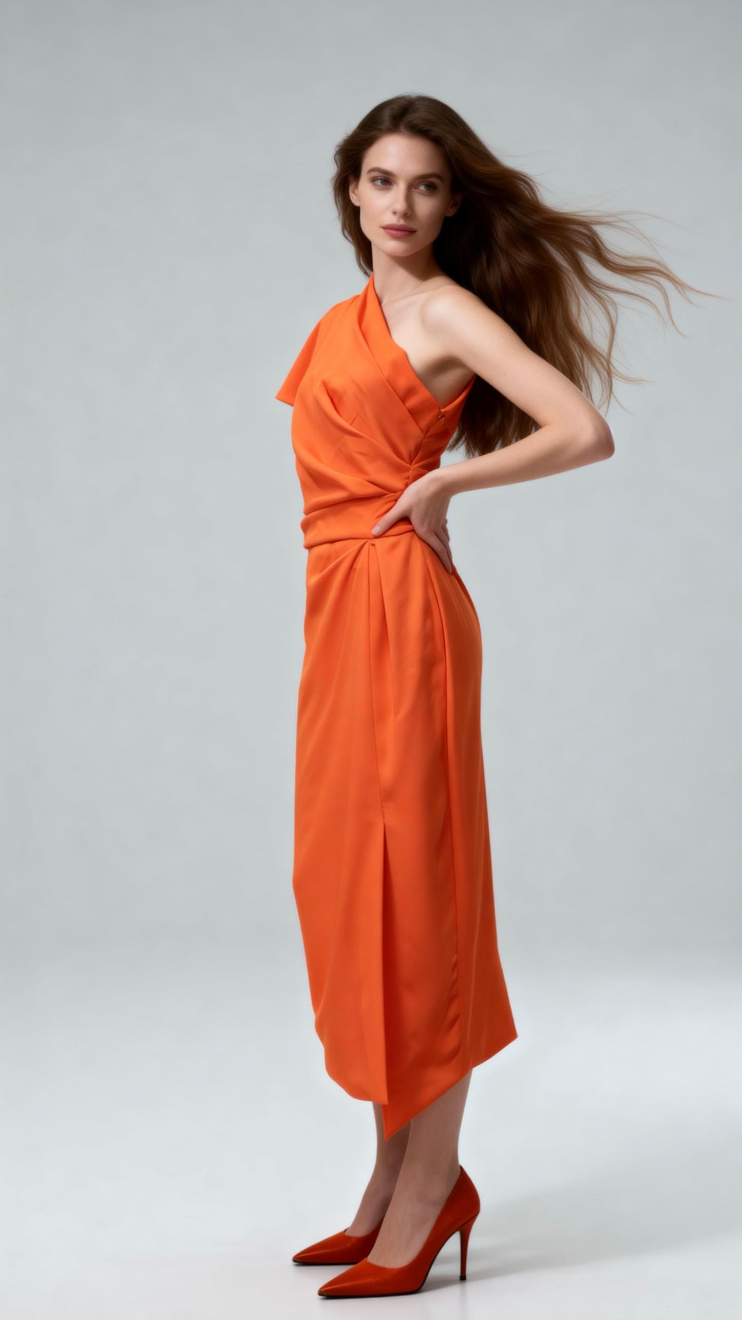 One-Shoulder Waist-Cinched Dress