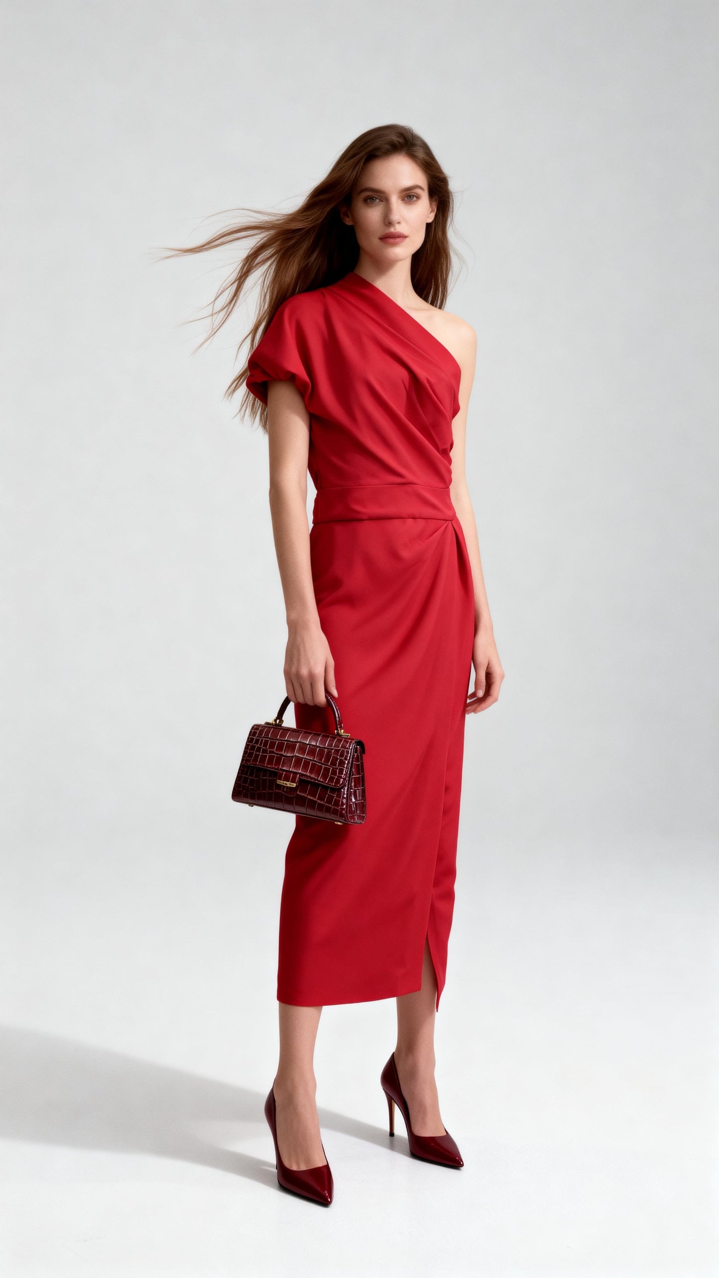 One-Shoulder Waist-Cinched Dress
