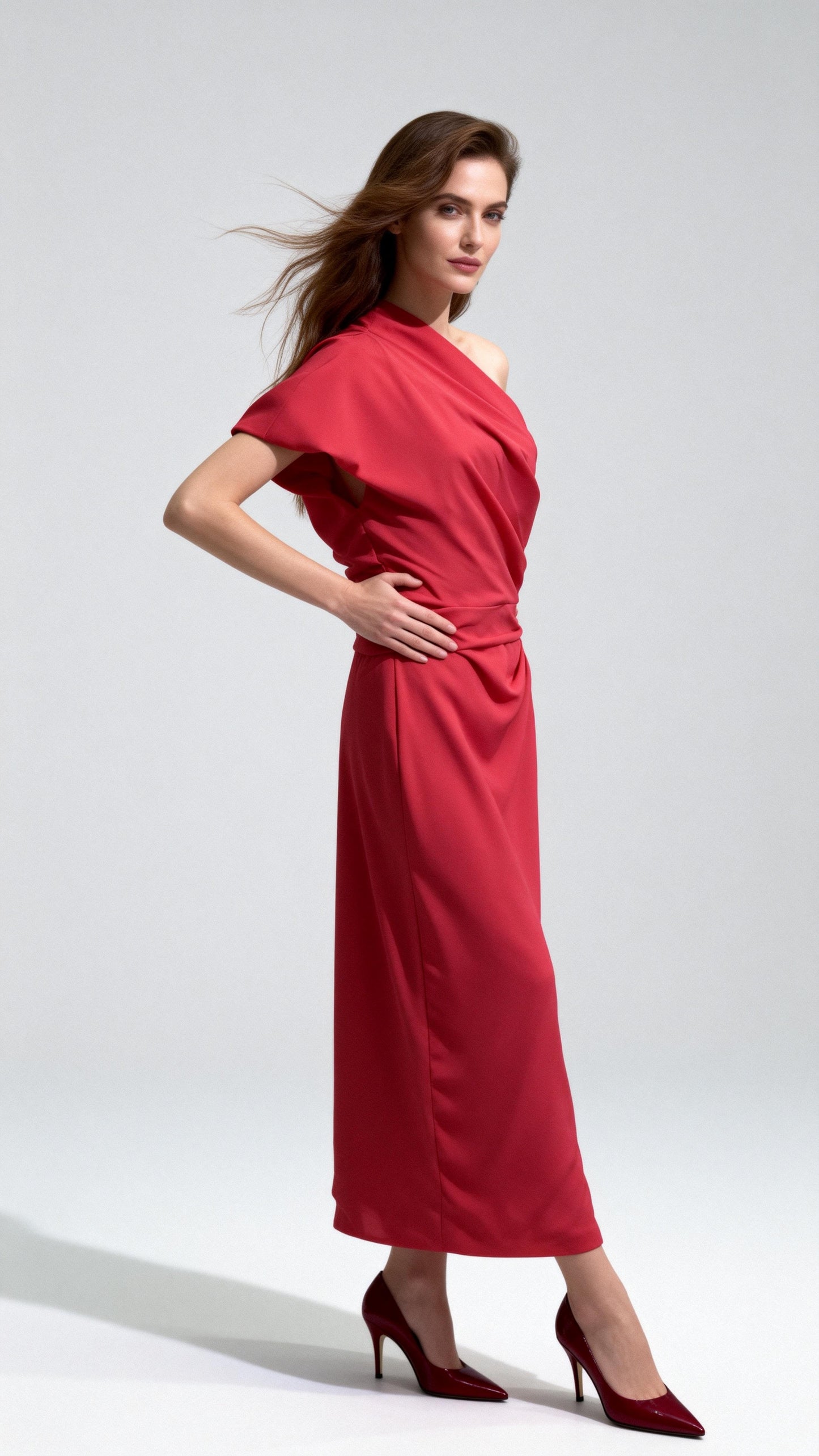One-Shoulder Waist-Cinched Dress
