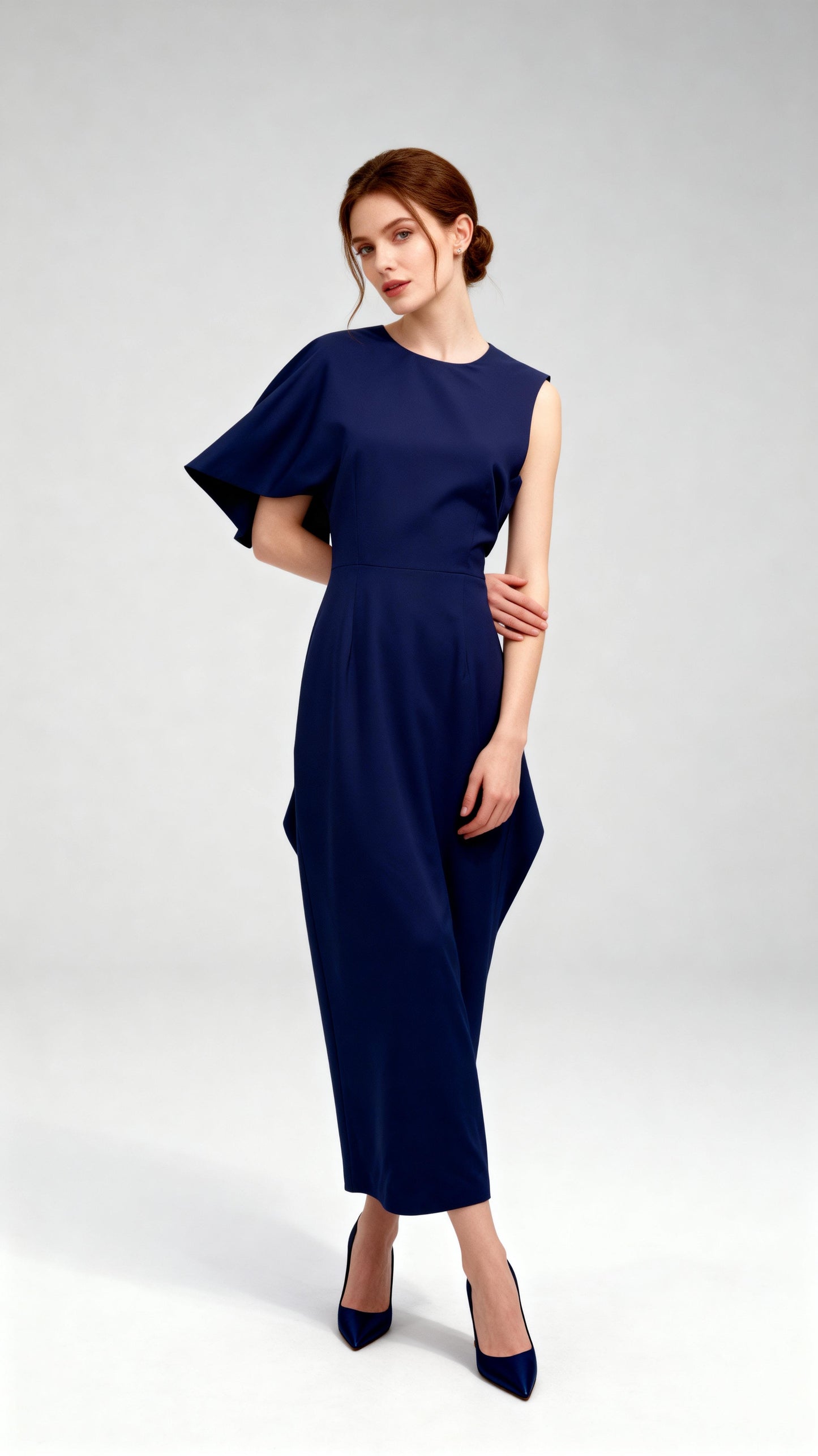 Navy Blue Sleeveless Waist-Cinched Dress