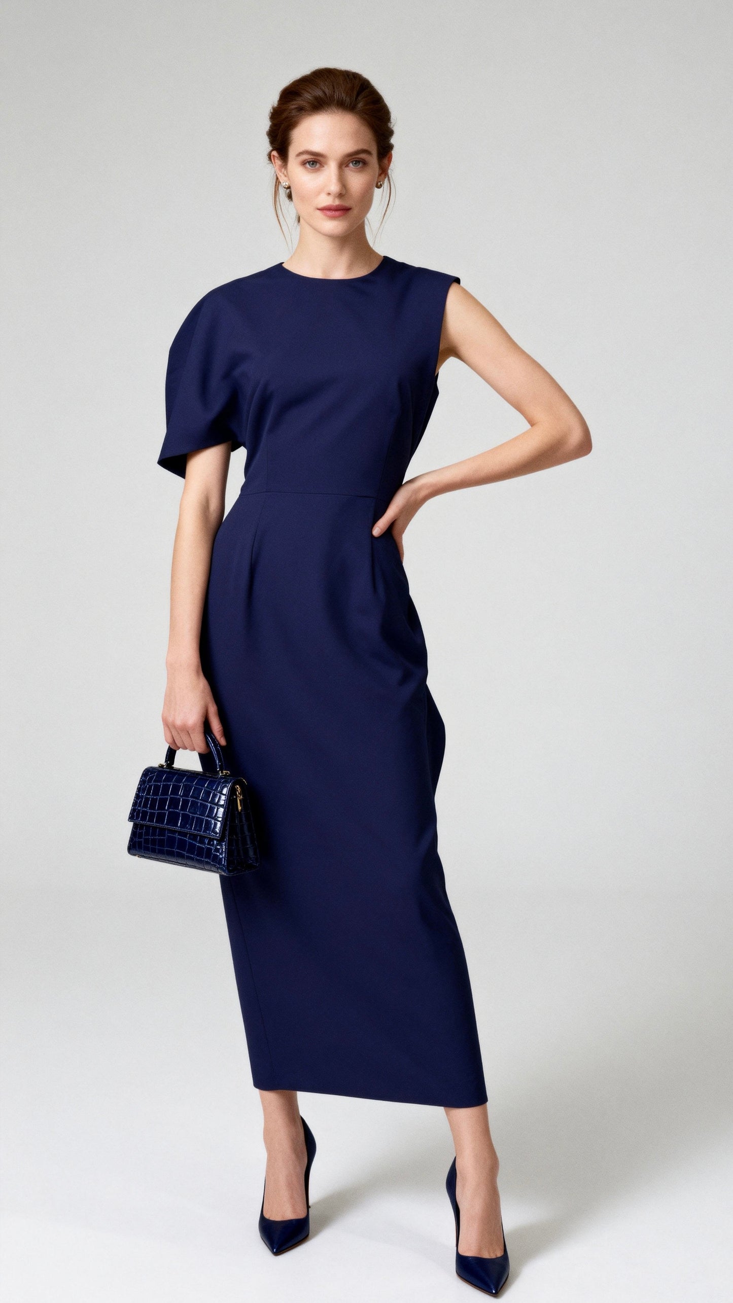Navy Blue Sleeveless Waist-Cinched Dress