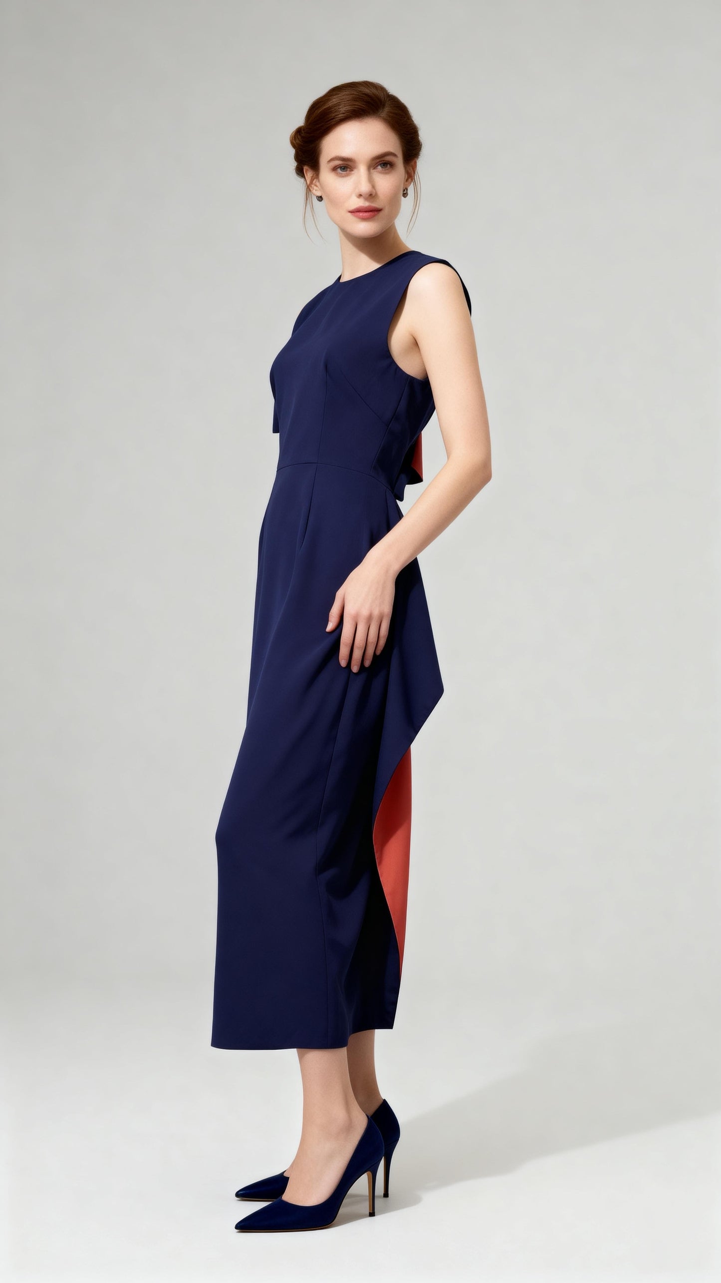 Navy Blue Sleeveless Waist-Cinched Dress
