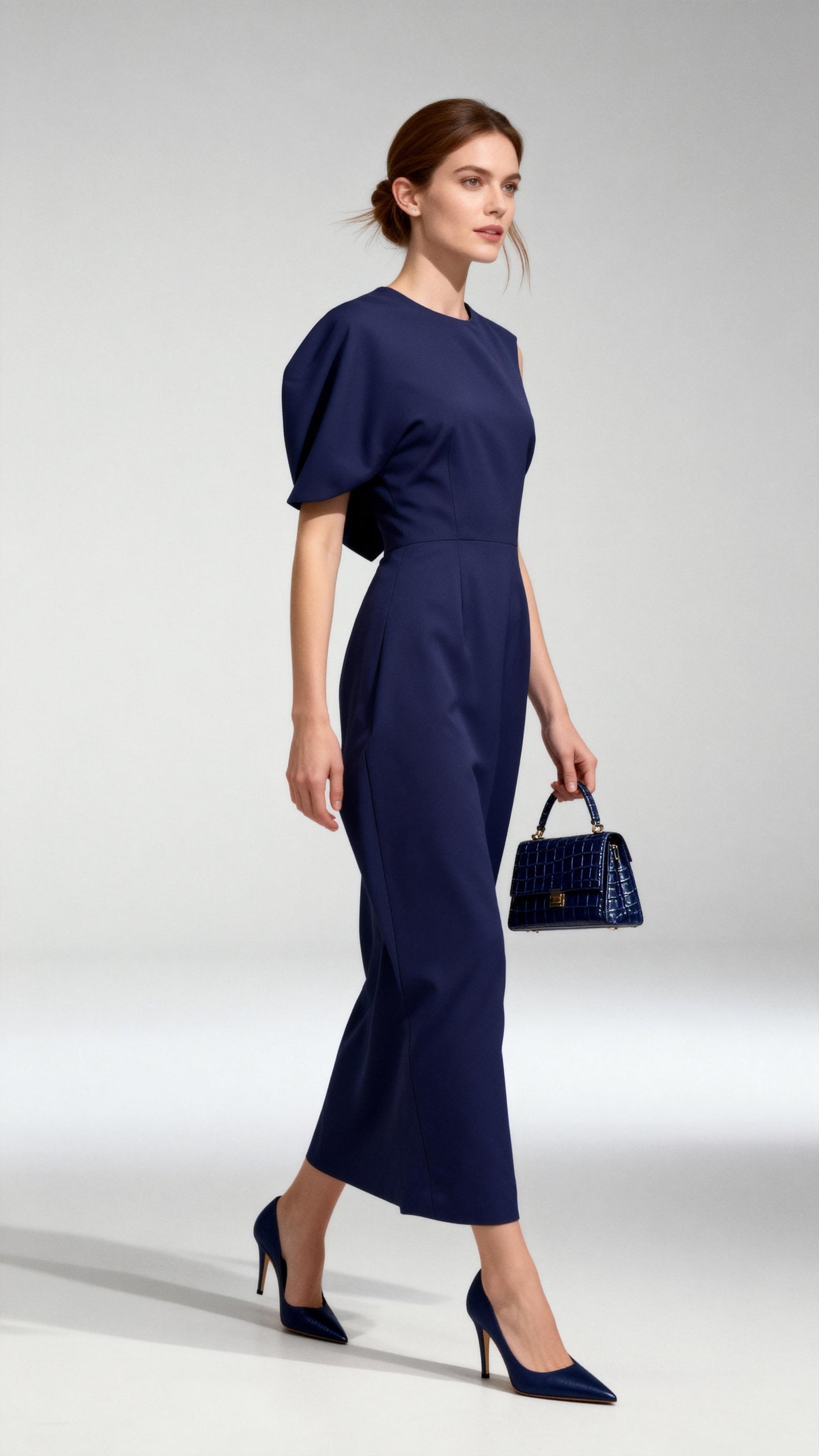 Navy Blue Sleeveless Waist-Cinched Dress
