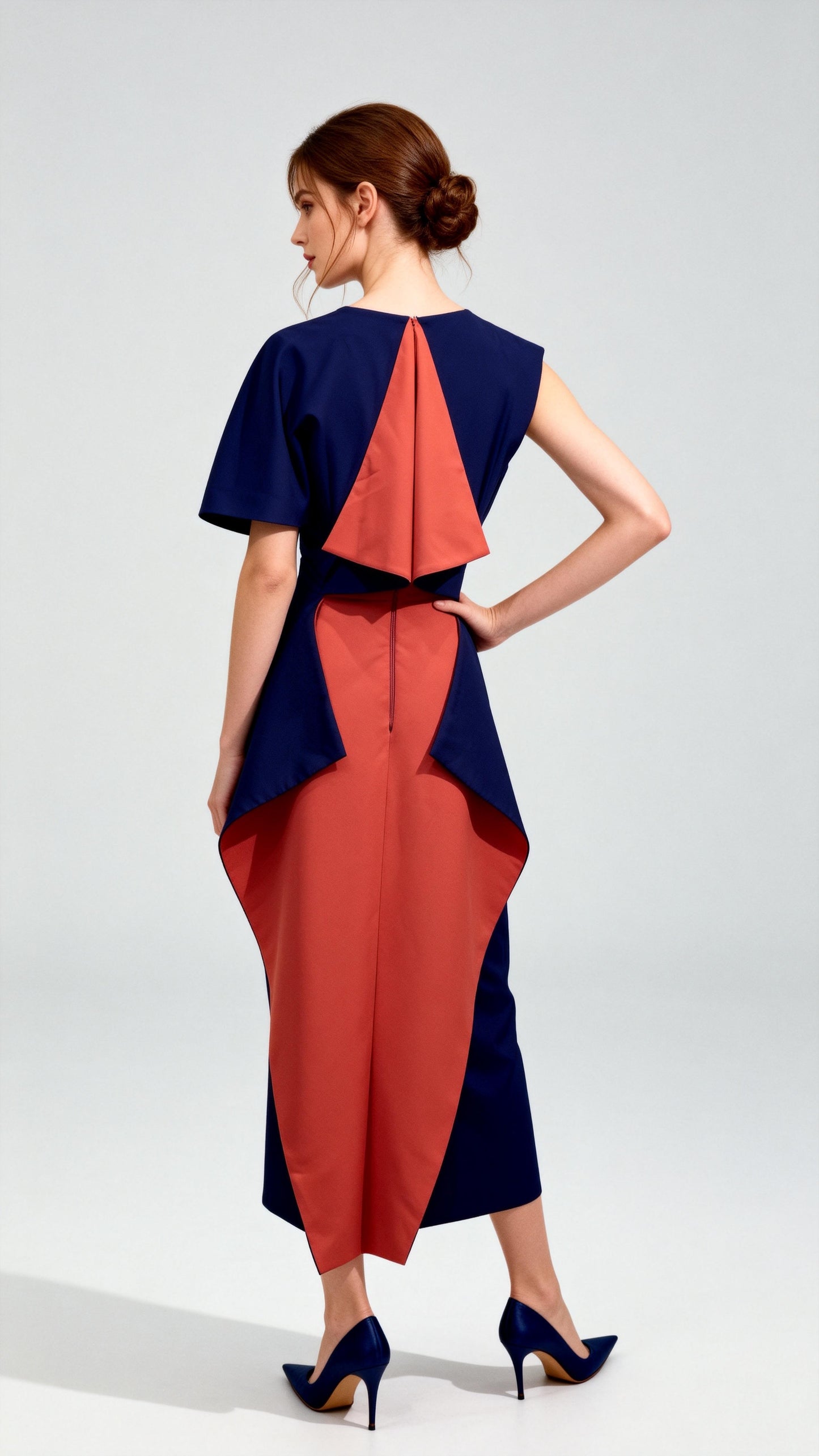 Navy Blue Sleeveless Waist-Cinched Dress