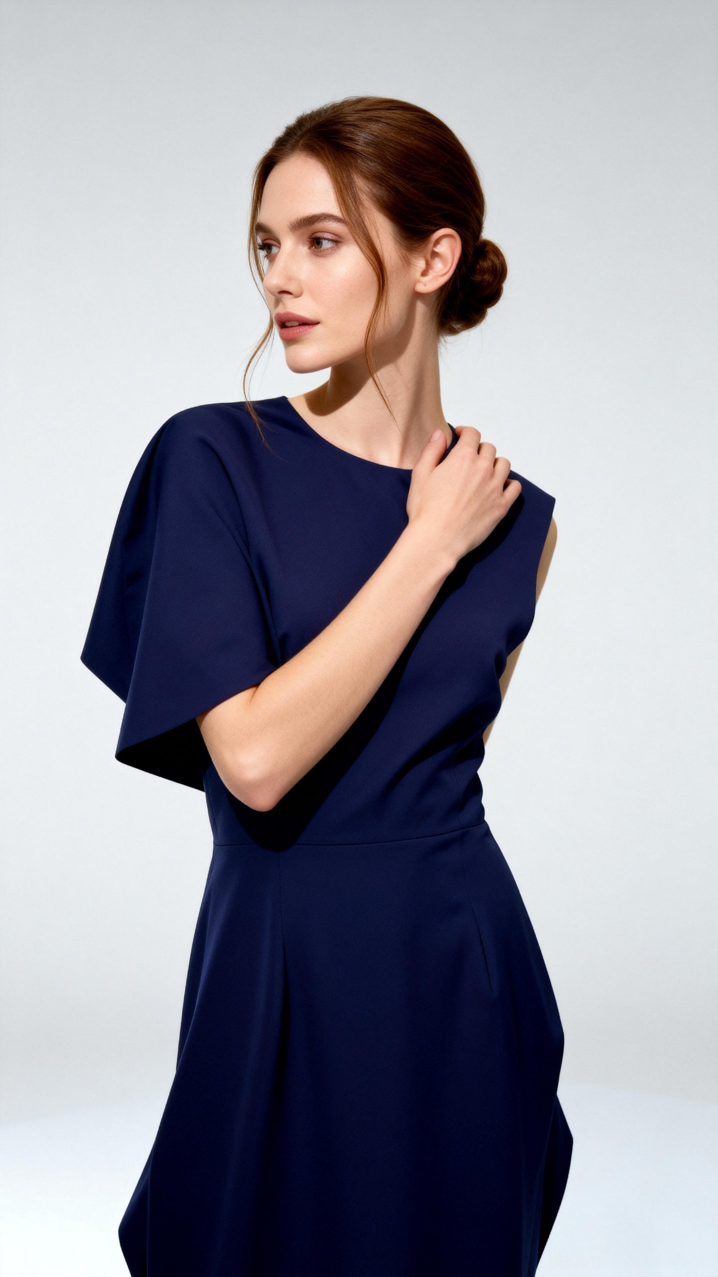 Navy Blue Sleeveless Waist-Cinched Dress