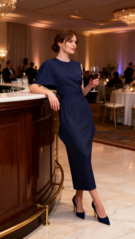 Navy Blue Sleeveless Waist-Cinched Dress