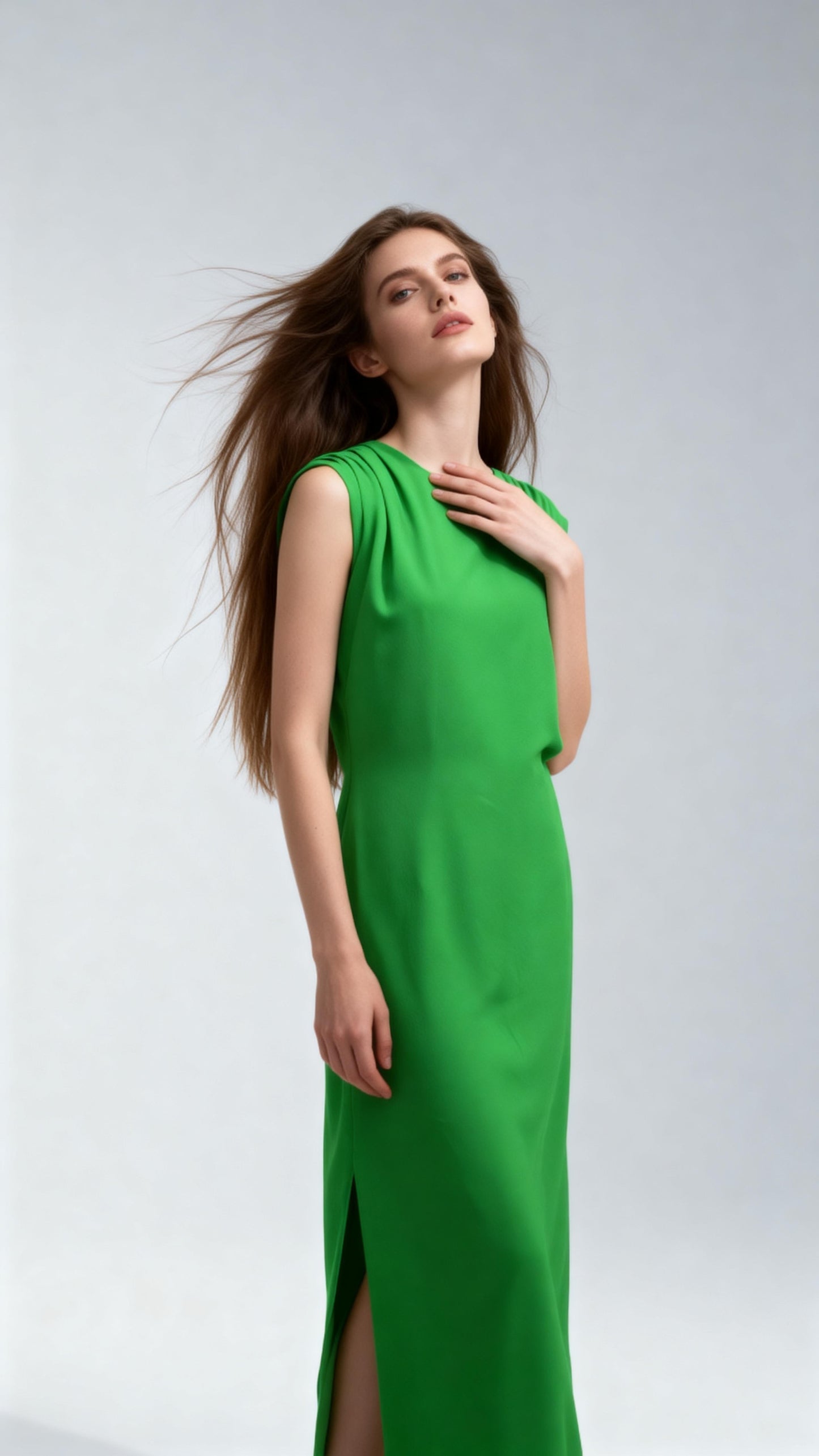 Green Sleeveless Waist-Cinched Dress
