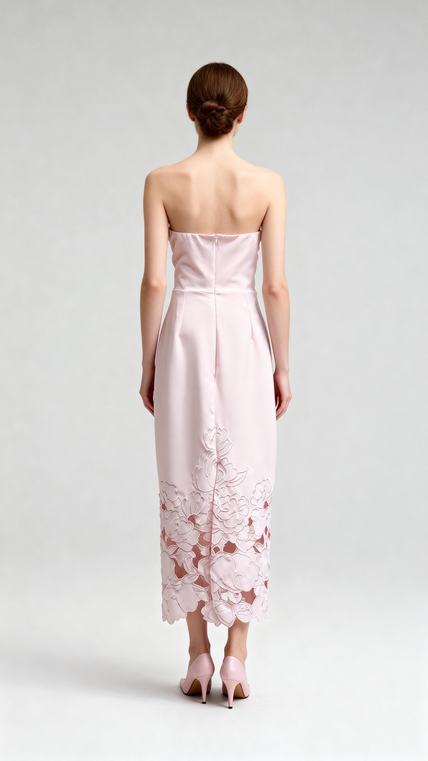 Light Pink Strapless 3D Floral Cutout Dress