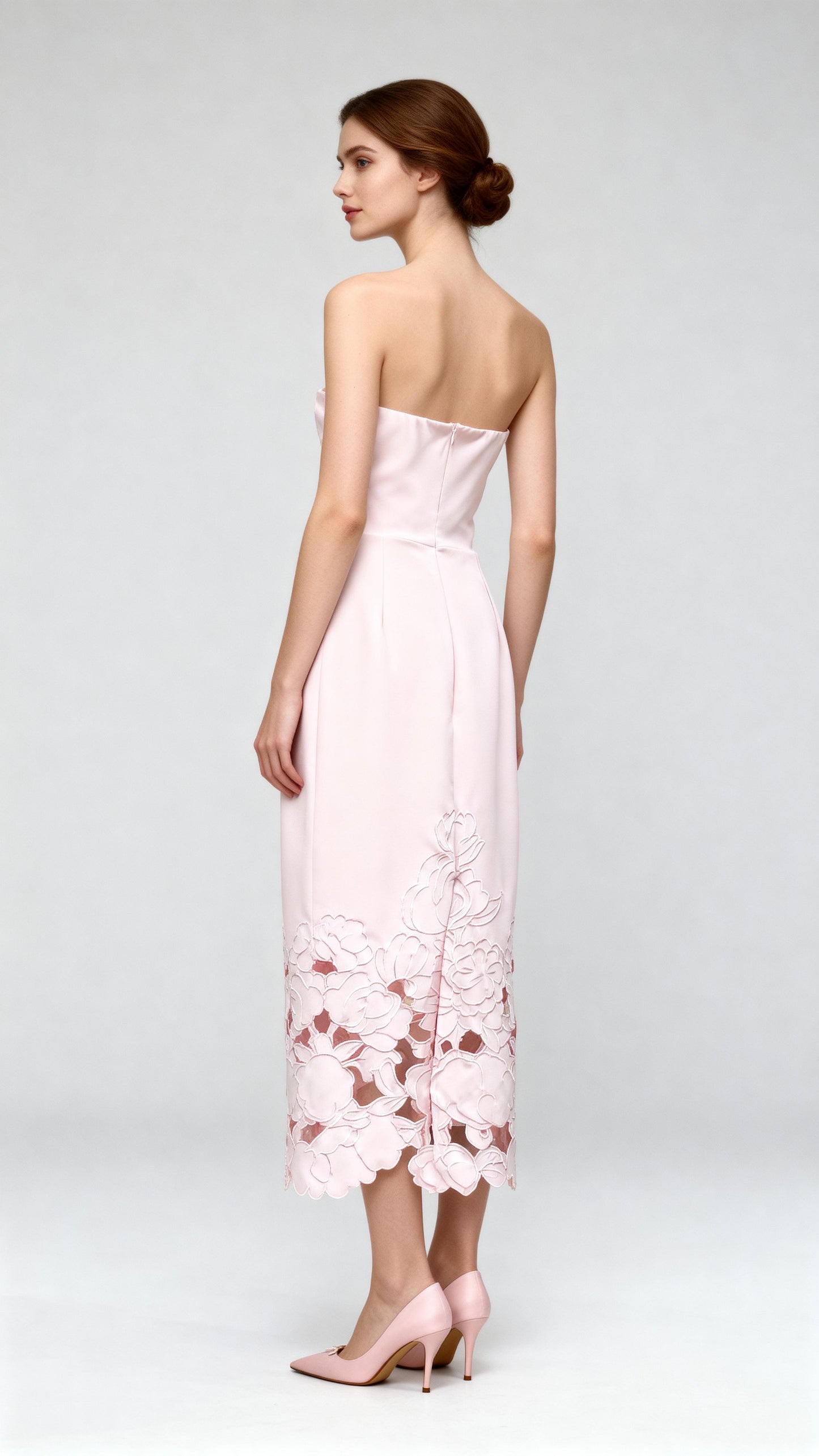 Light Pink Strapless 3D Floral Cutout Dress