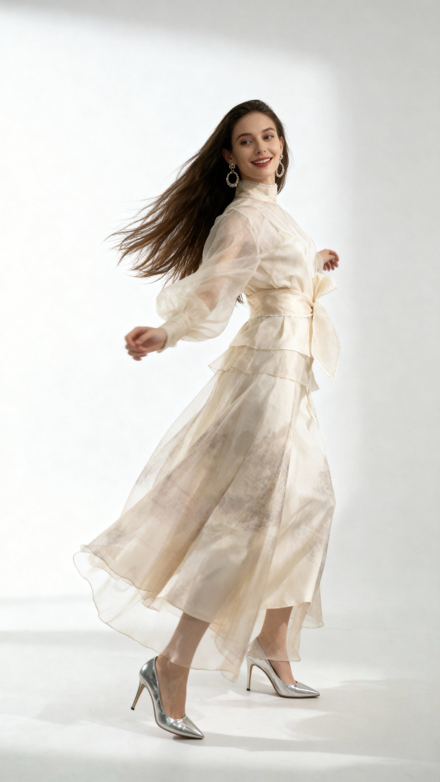 Light Apricot Turtleneck Sheer Chiffon Top