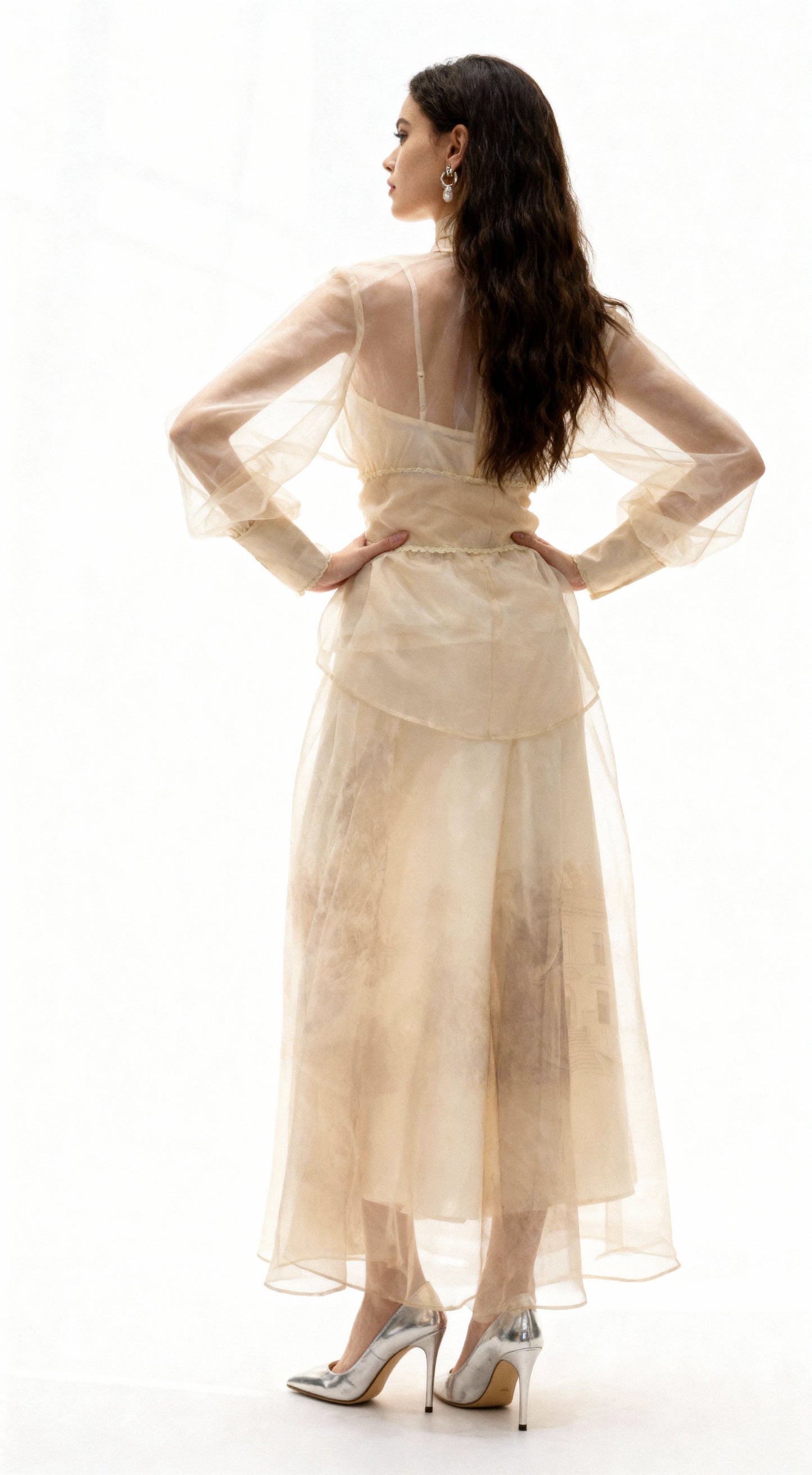 Light Apricot Turtleneck Sheer Chiffon Top
