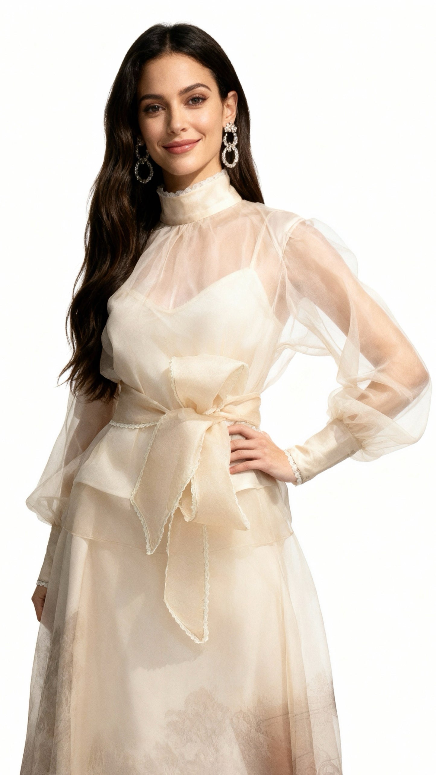 Light Apricot Turtleneck Sheer Chiffon Top