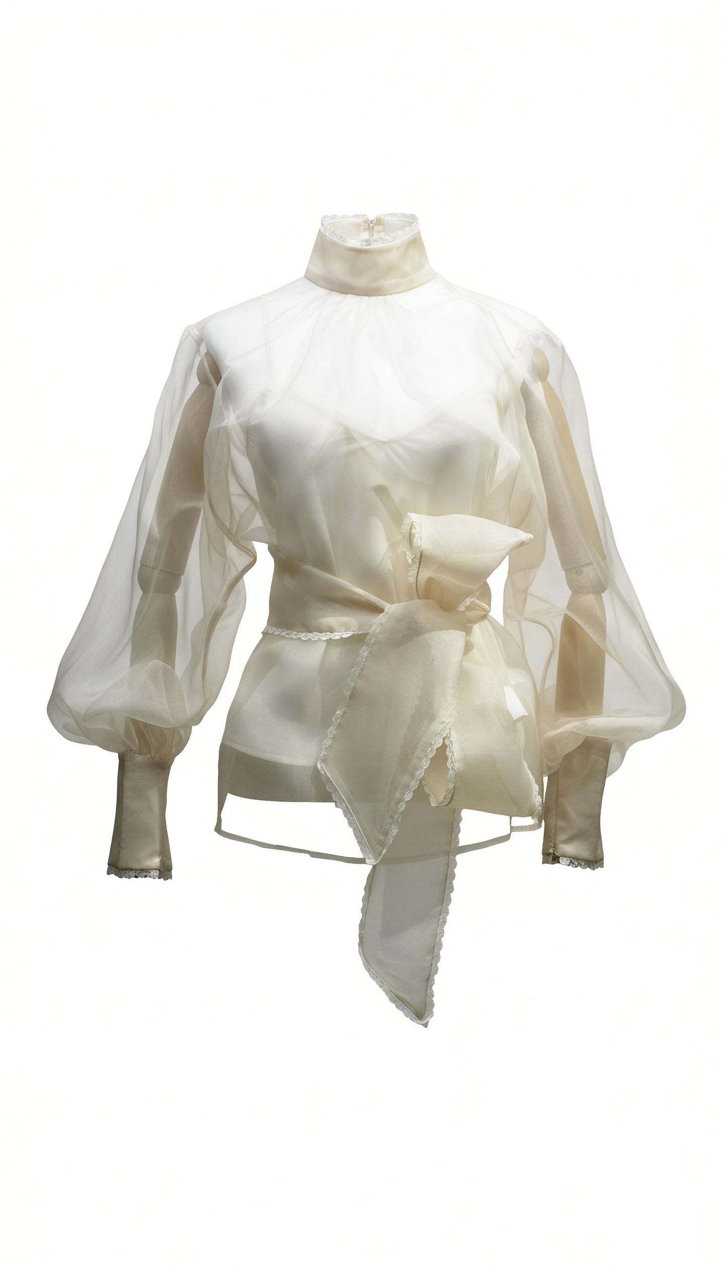 Light Apricot Turtleneck Sheer Chiffon Top