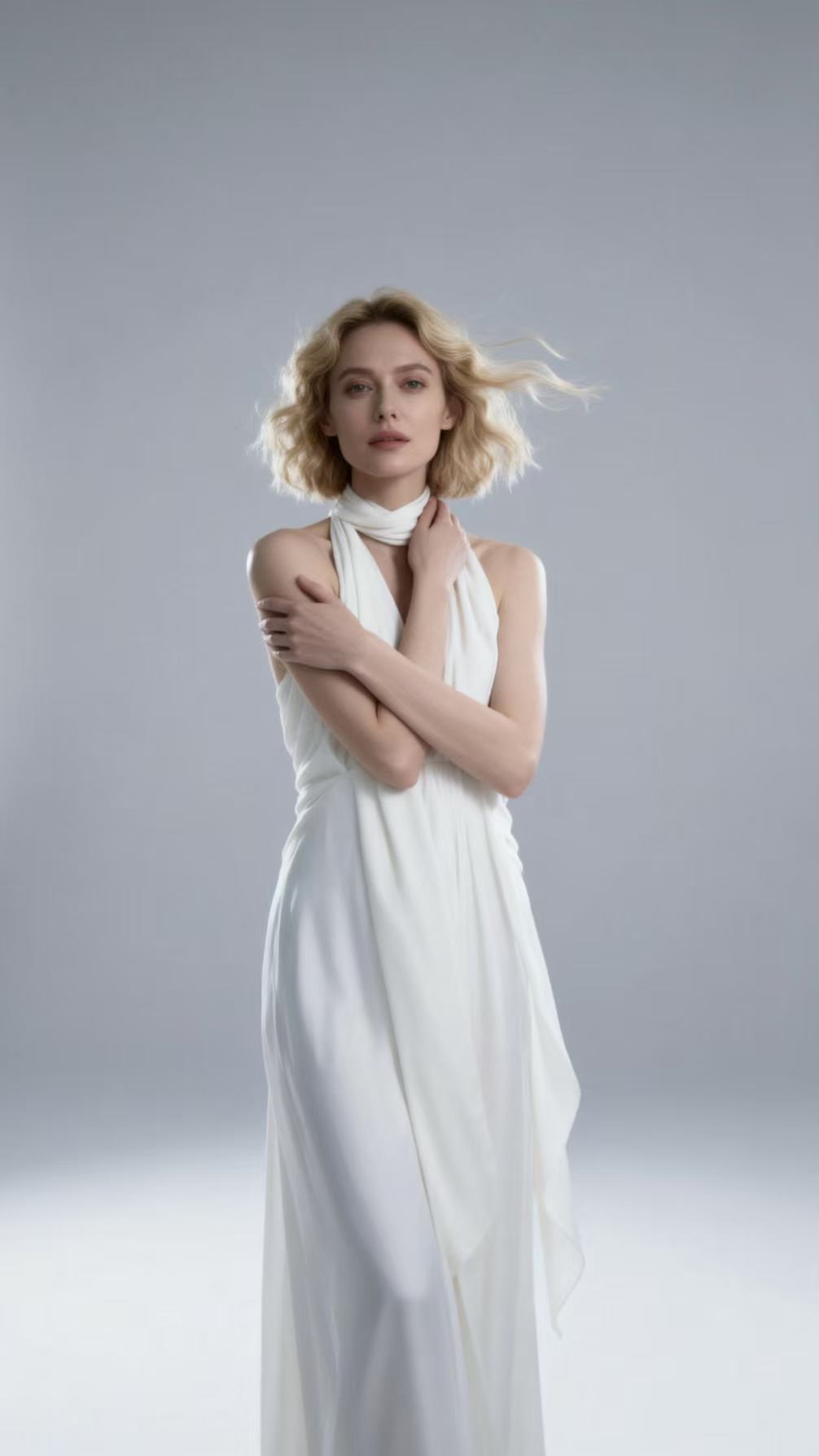 White Flowing Sash Silk Floor-Length Dress