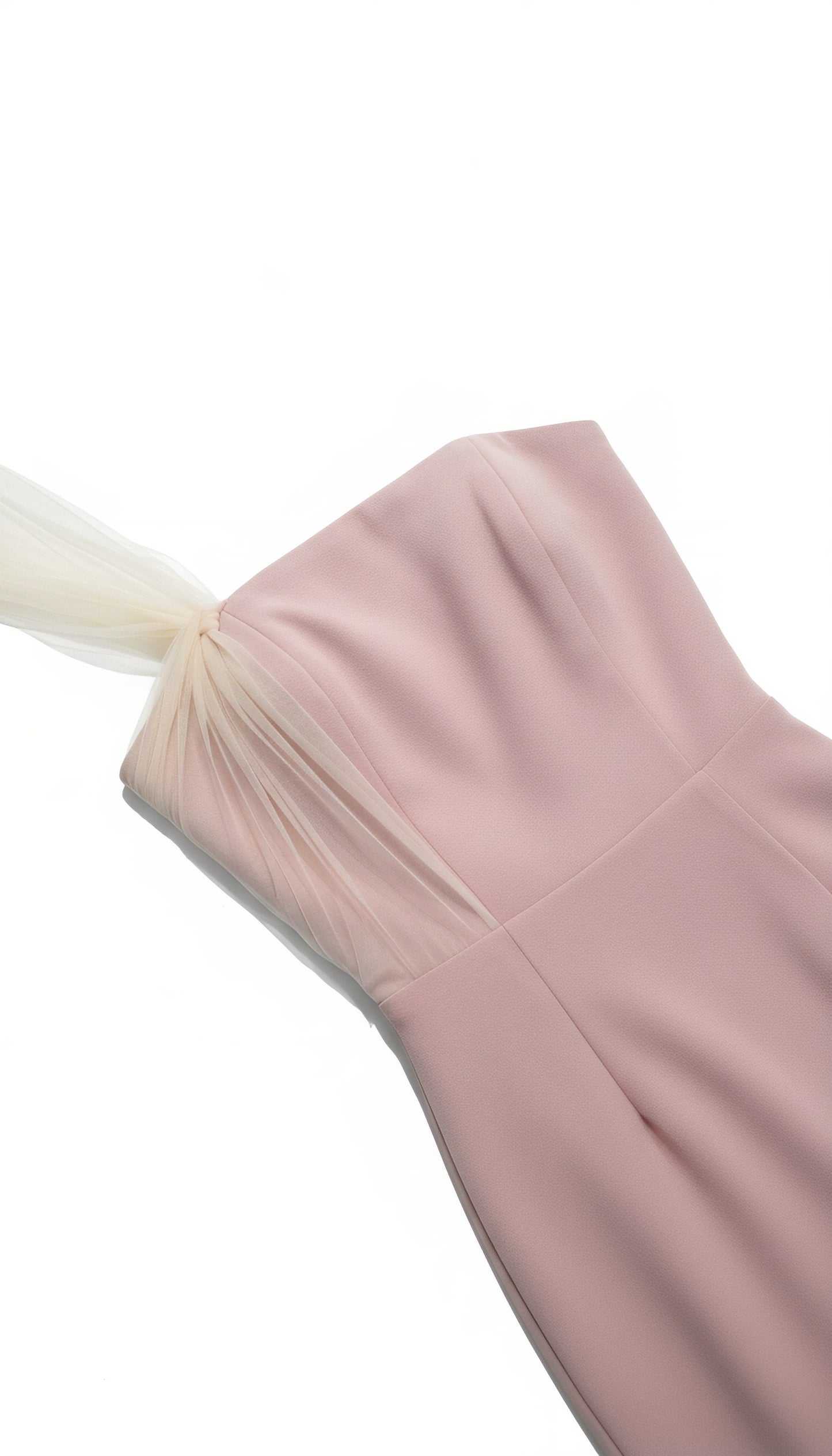 Light Pink One-Shoulder Tulle-Paneled Bustier Waist-Defined Midi Dress