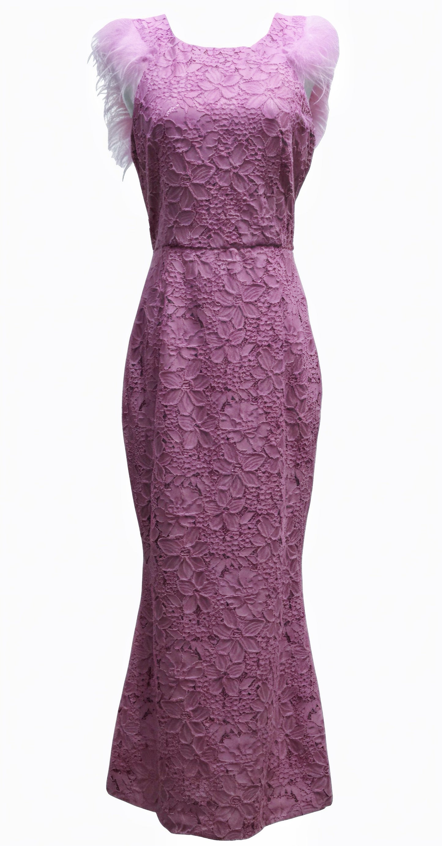 Lace Feather-Shoulder Mermaid Midi Dress
