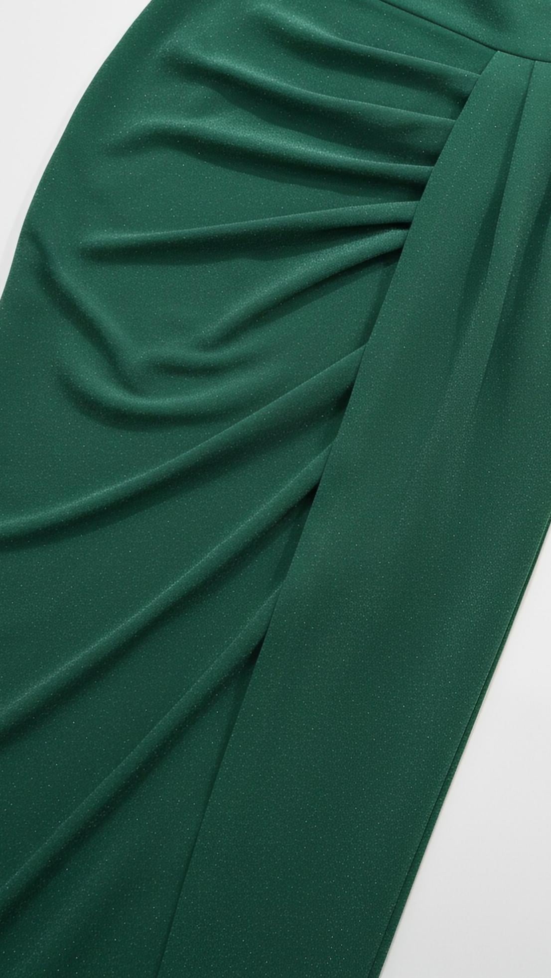 Emerald Green Shimmery Thread Square Neck Waist-Defined Slit Midi Dress