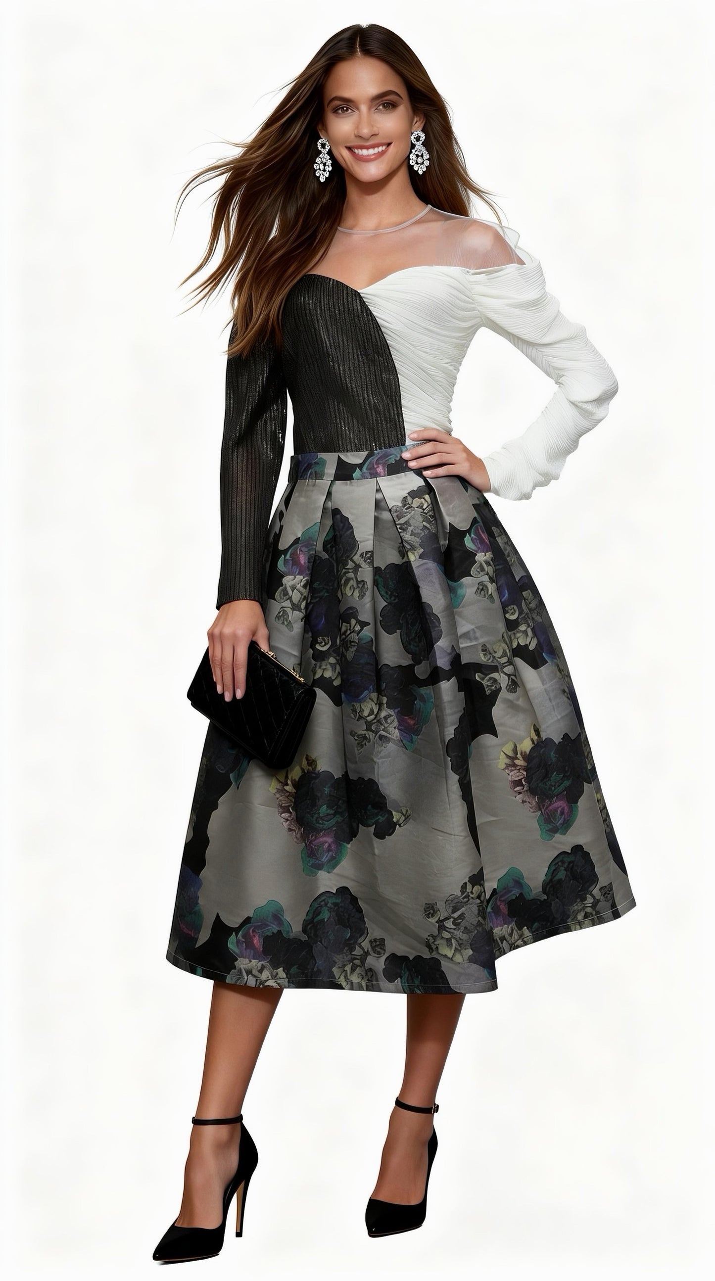 Floral Print High-Waisted A-Line Midi Skirt