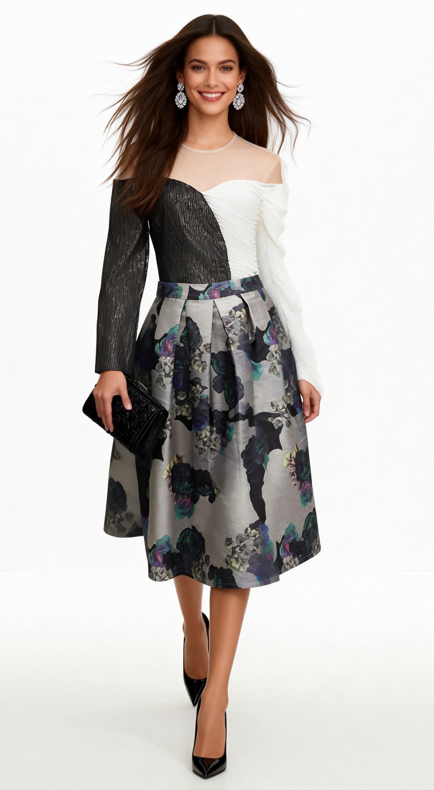 Floral Print High-Waisted A-Line Midi Skirt