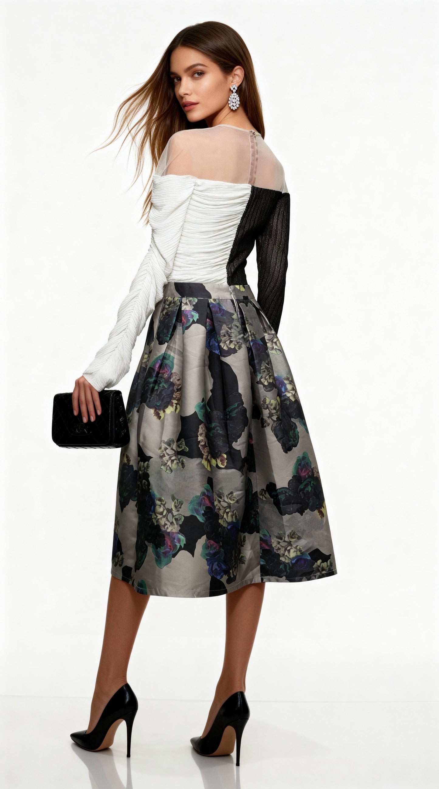 Floral Print High-Waisted A-Line Midi Skirt