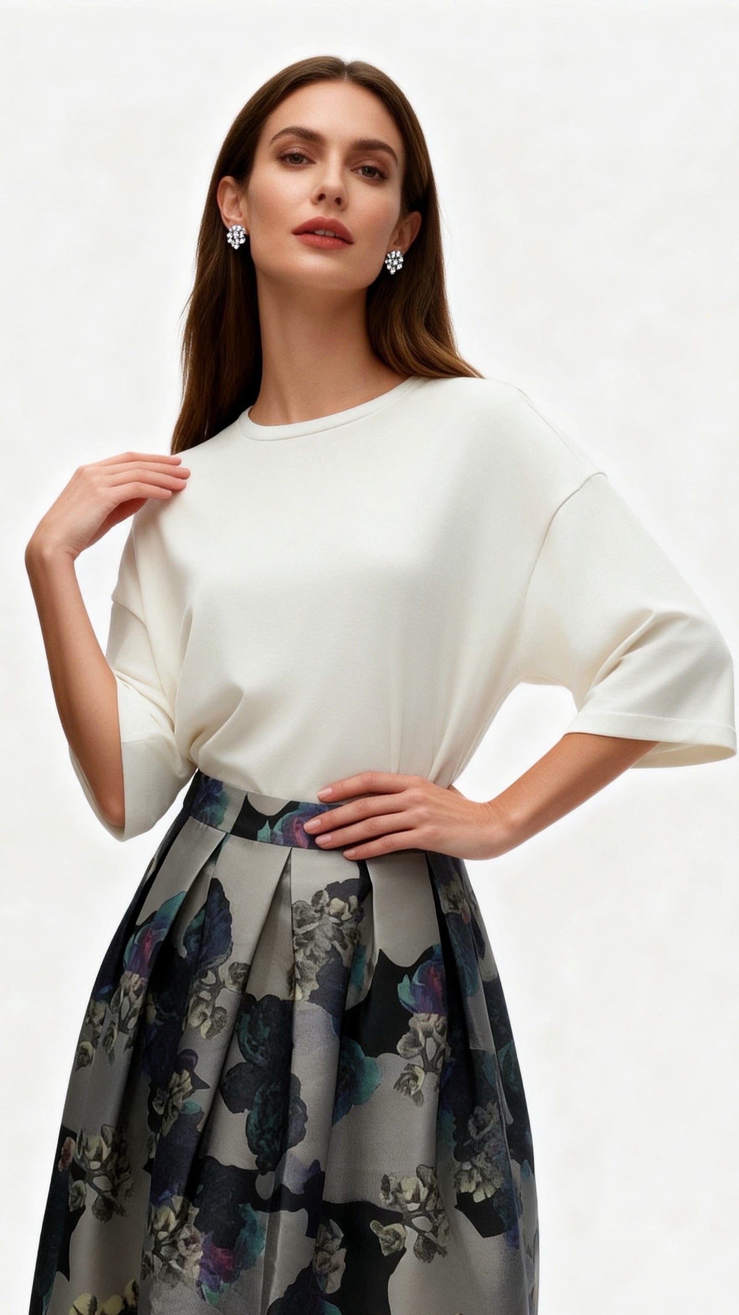 Relaxed-Fit Top with Lace-Paneled Asymmetric Hem