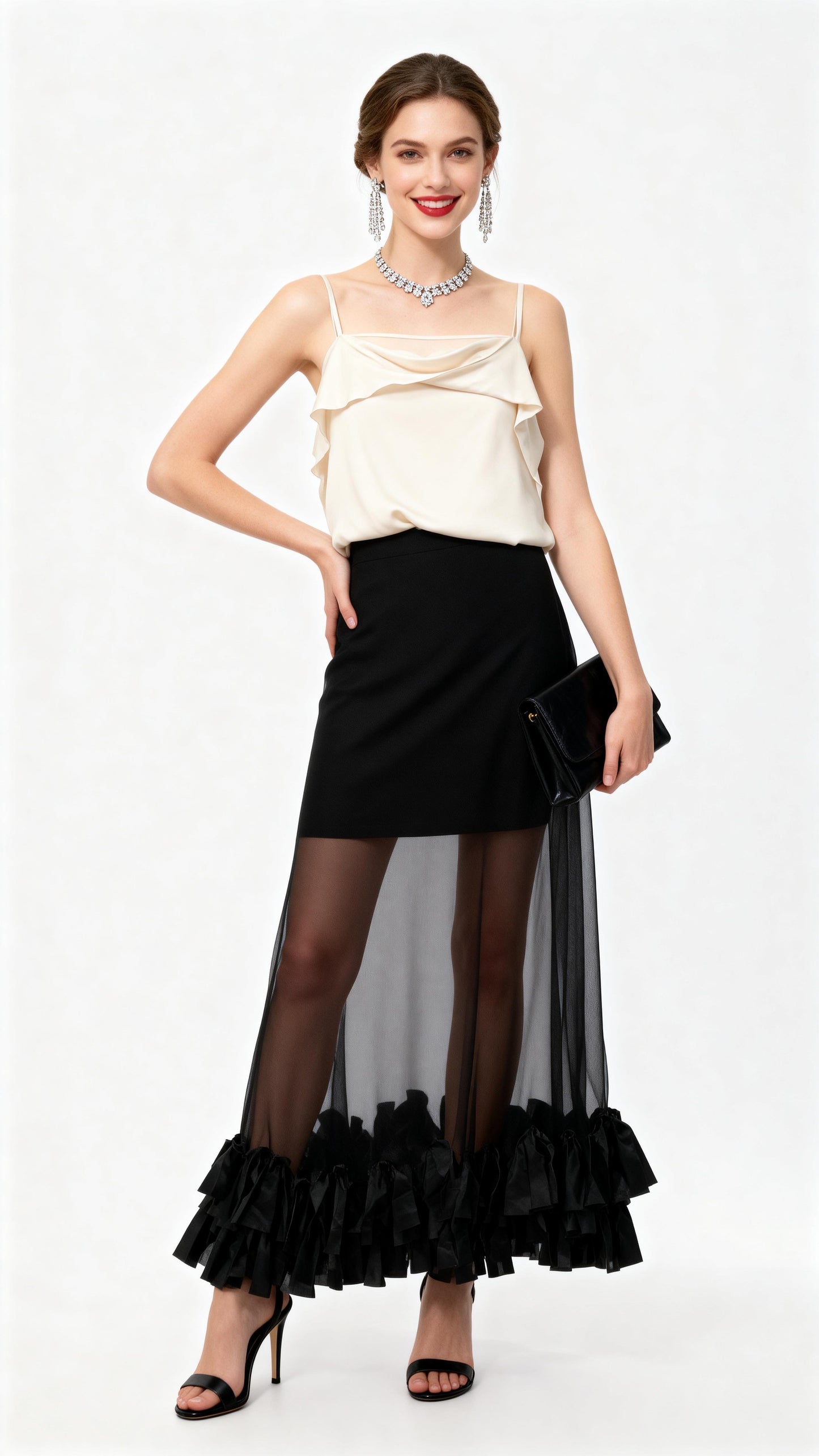 Off-White Silk Ruffled Camisole