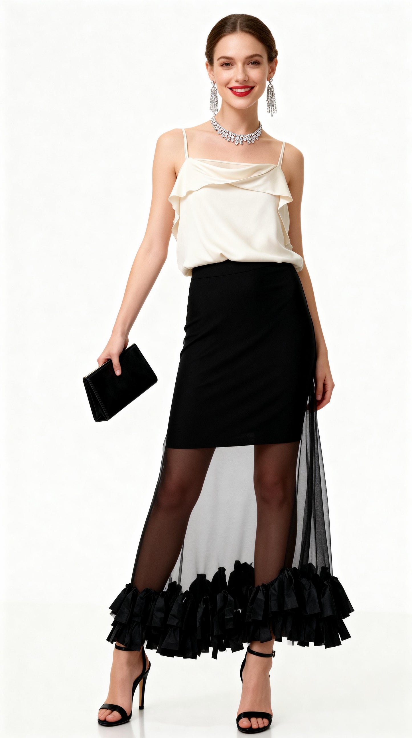 Off-White Silk Ruffled Camisole