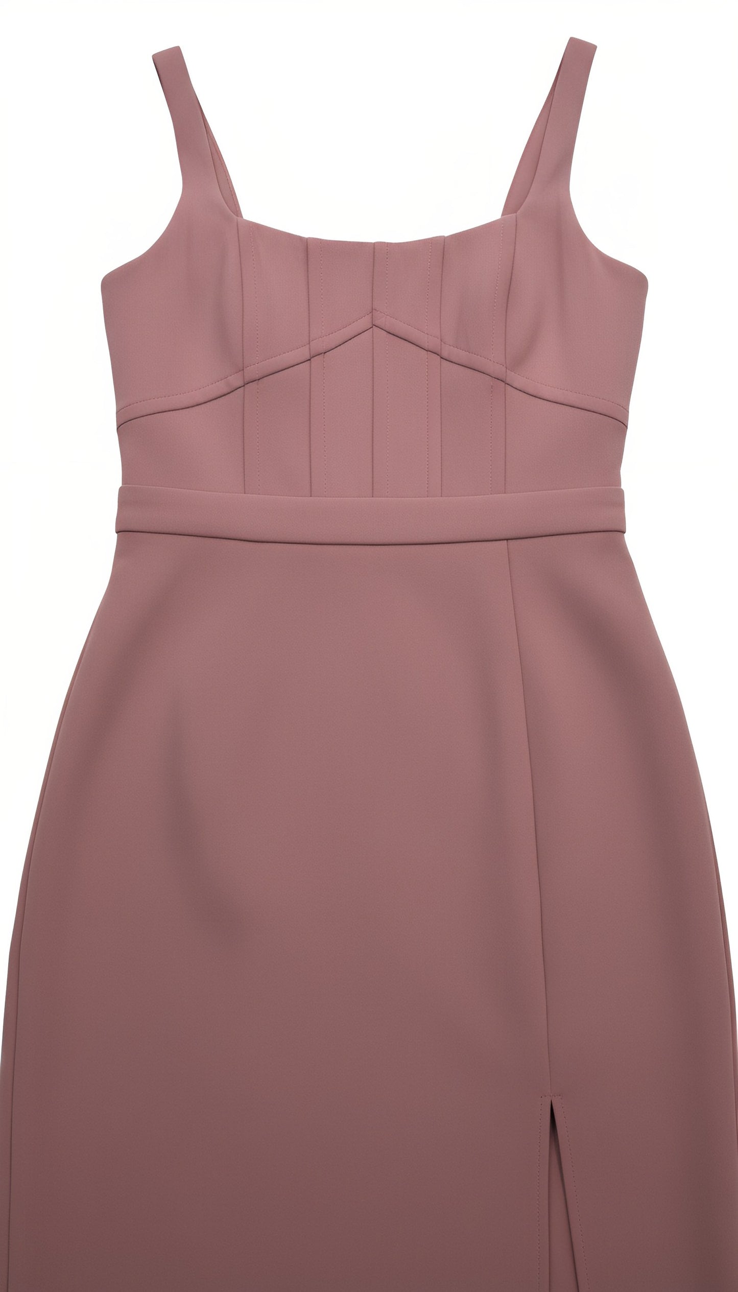 Square Neck Spaghetti Strap Waist-Defined Slit Maxi Dress