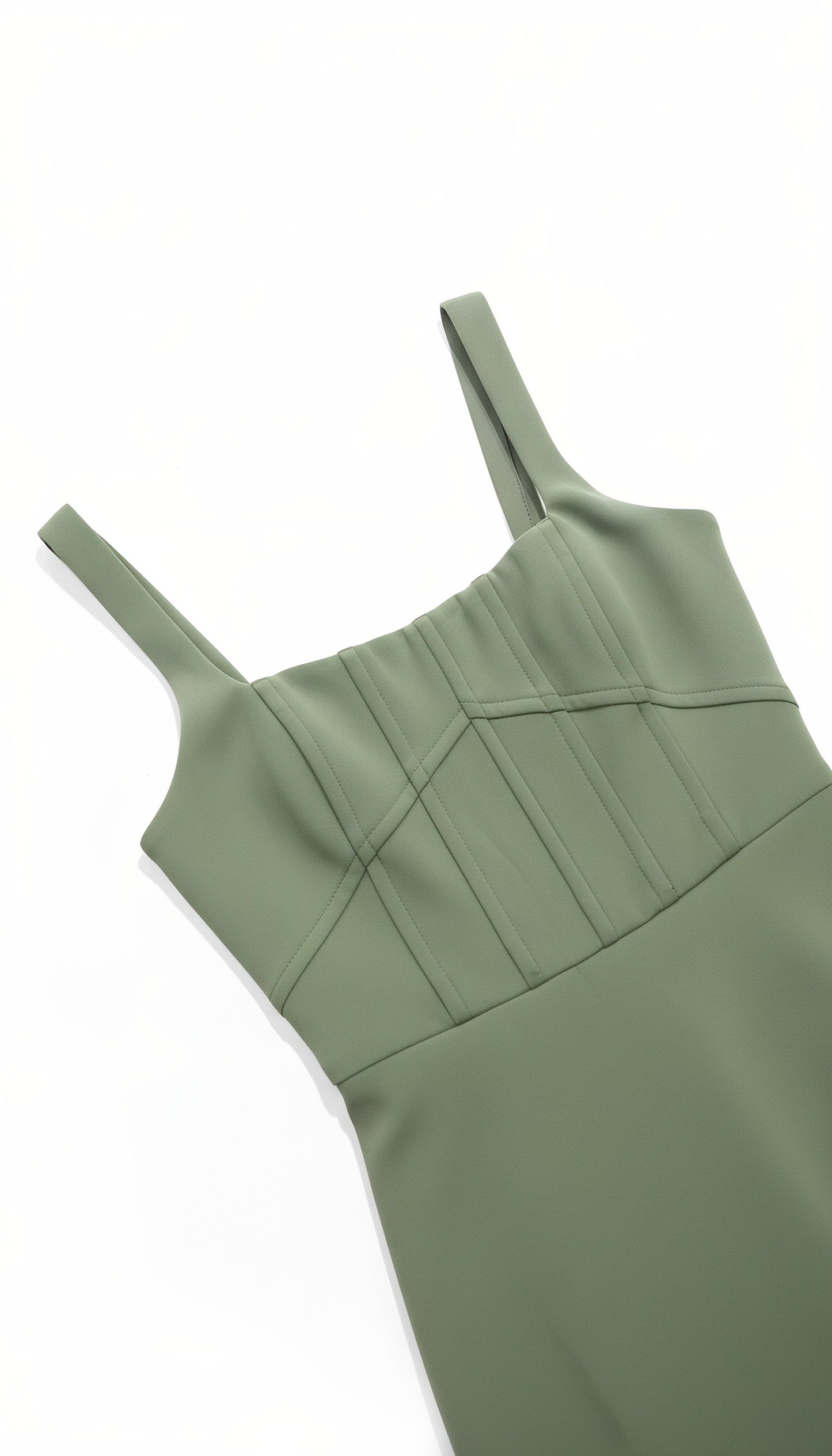 Square Neck Spaghetti Strap Waist-Defined Slit Maxi Dress