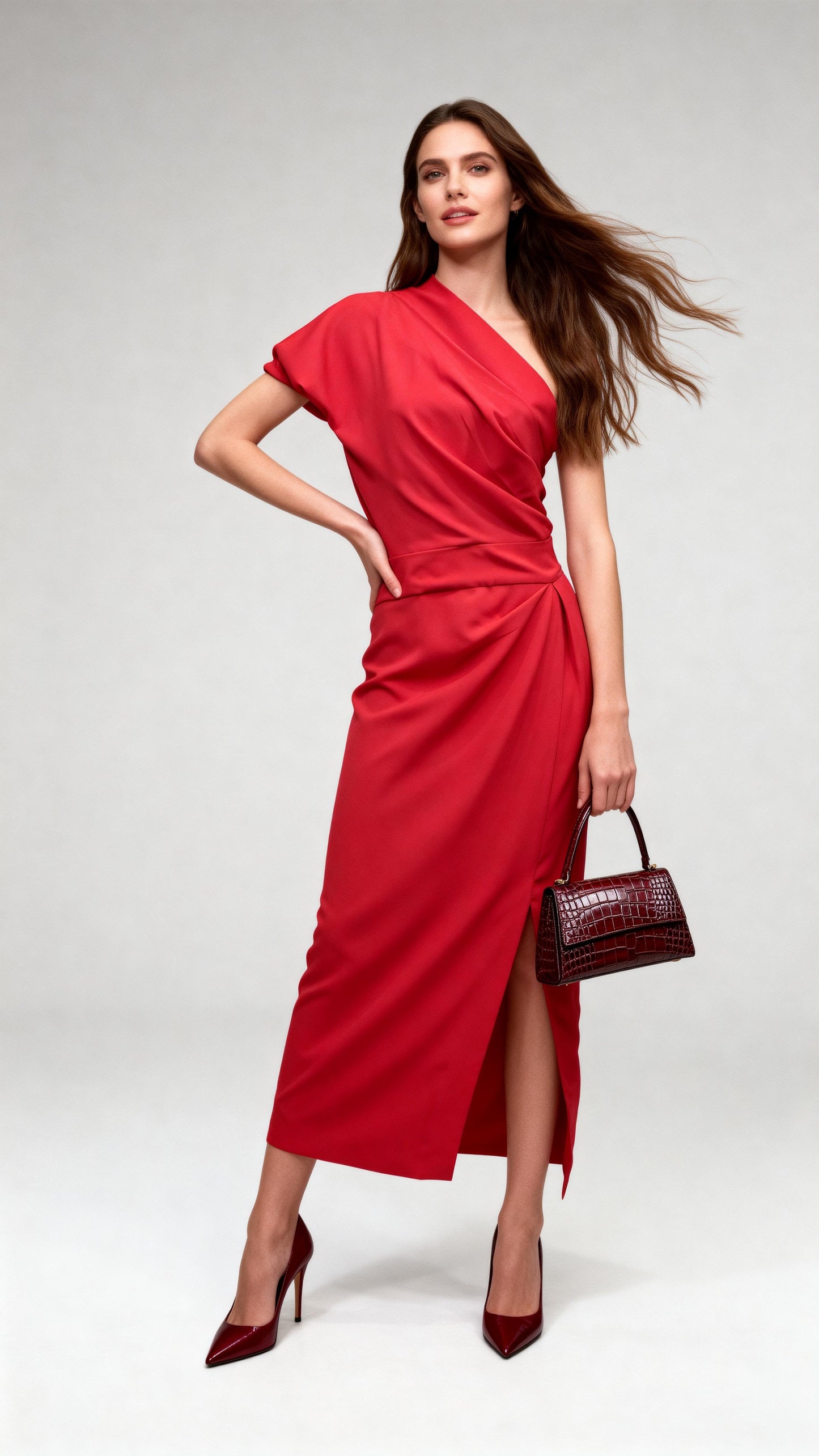 One-Shoulder Waist-Cinched Dress