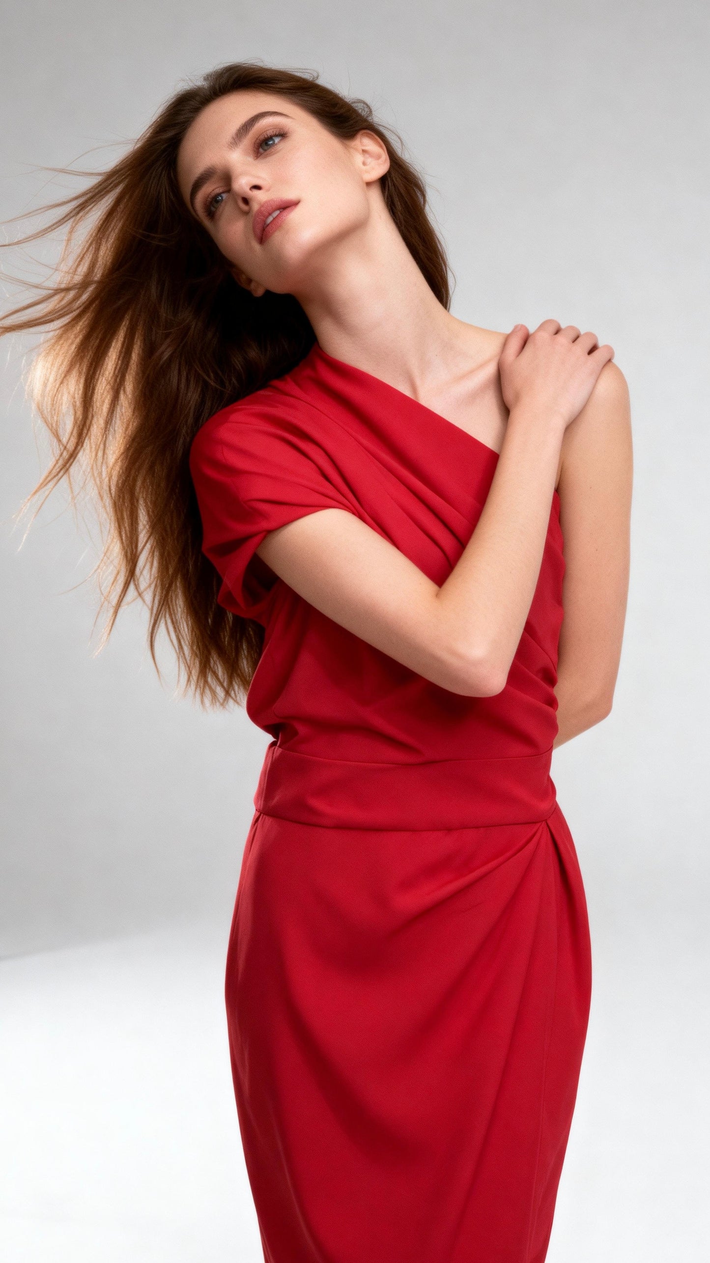 One-Shoulder Waist-Cinched Dress